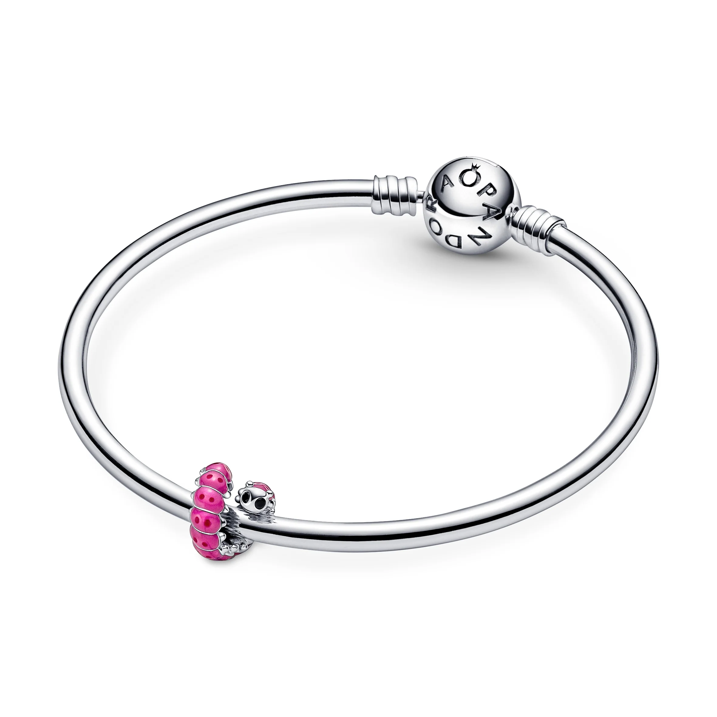Caterpillar Sterling Silver Charm With Black Crystal, Pink And Dark Pink Enamel - Image 5