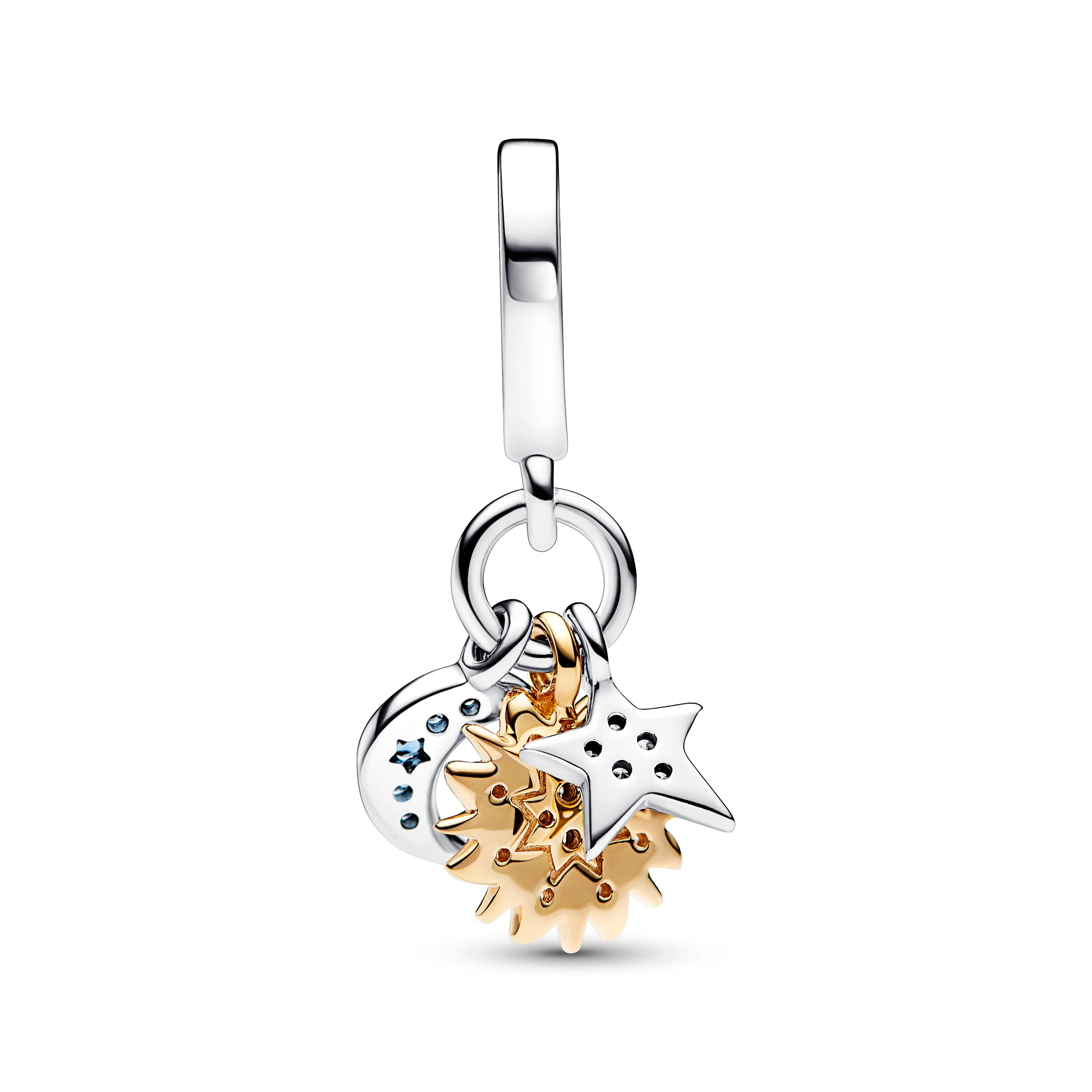 Celestial Sterling Silver And 14K Gold-Plated Triple Dangle With Night Blue Crystal And Clear Cubic Zirconia - Image 4