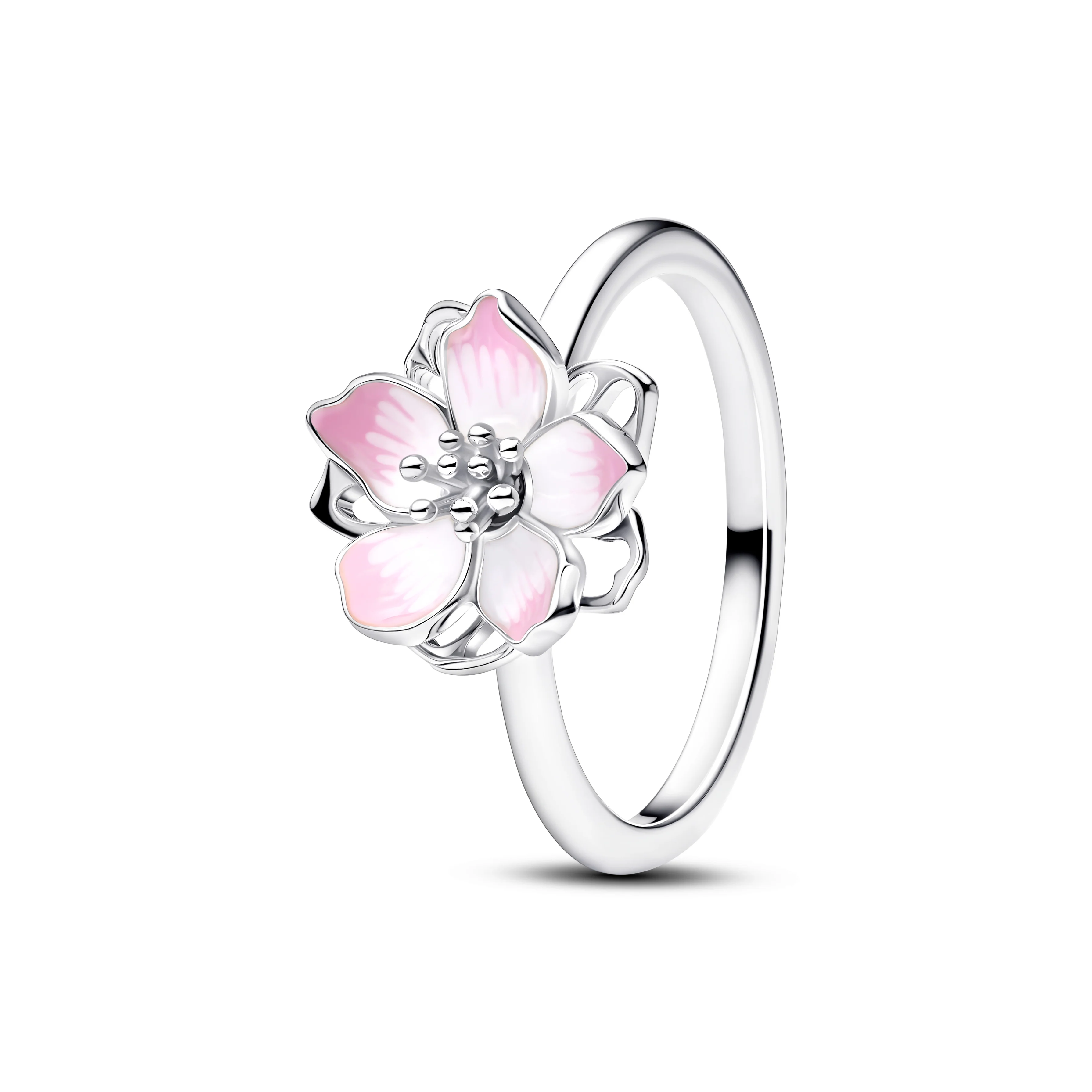 Cherry Blossom Sterling Silver Ring With Shaded Pink Enamel