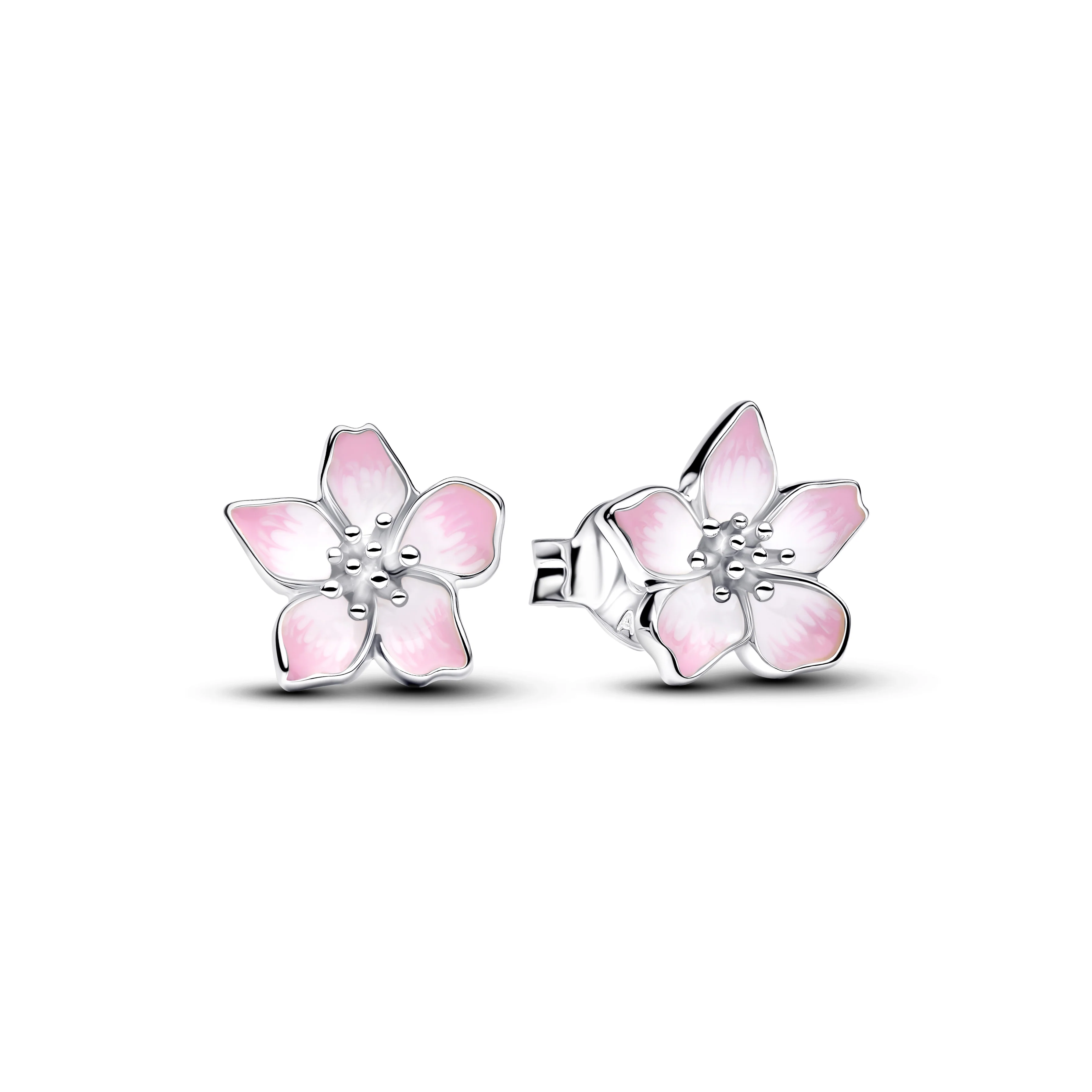 Cherry Blossom Sterling Silver Stud Earrings With Shaded Pink Enamel