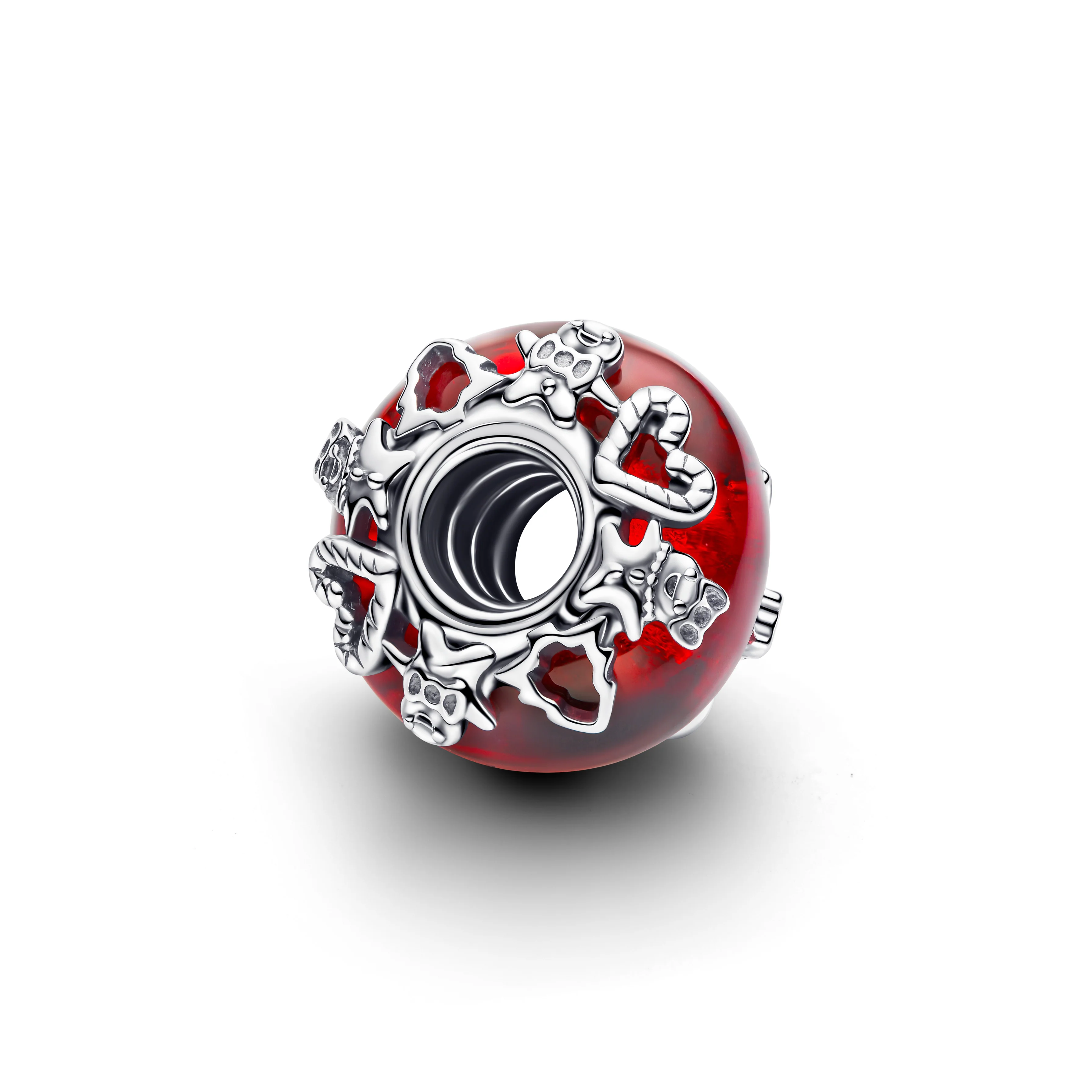 Christmas Motives Sterling Silver Charm With Red Murano Glass And Golden Foil - Image 3