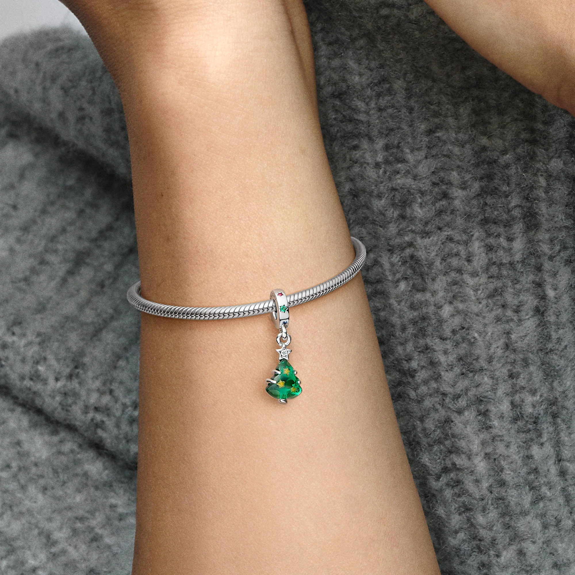 Christmas Tree Sterling Silver Dangle With Clear, Red Cubic Zirconia, Stellar Blue, Royal Green Crystal And Golden Enamel - Image 4