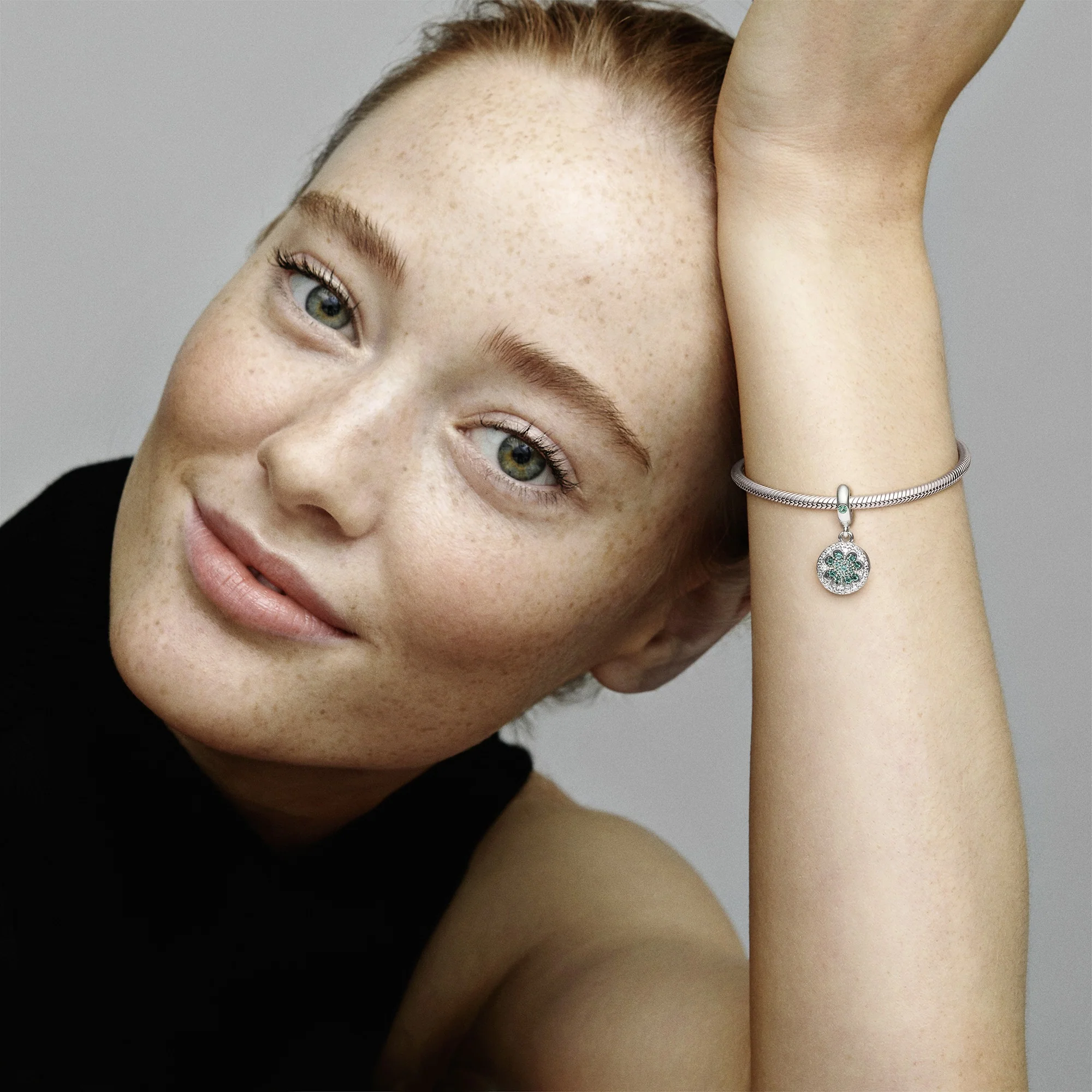 Clover Silver Dangle With Royal Green, Aqua Green Crystal And Clear Cubic Zirconia - Image 3