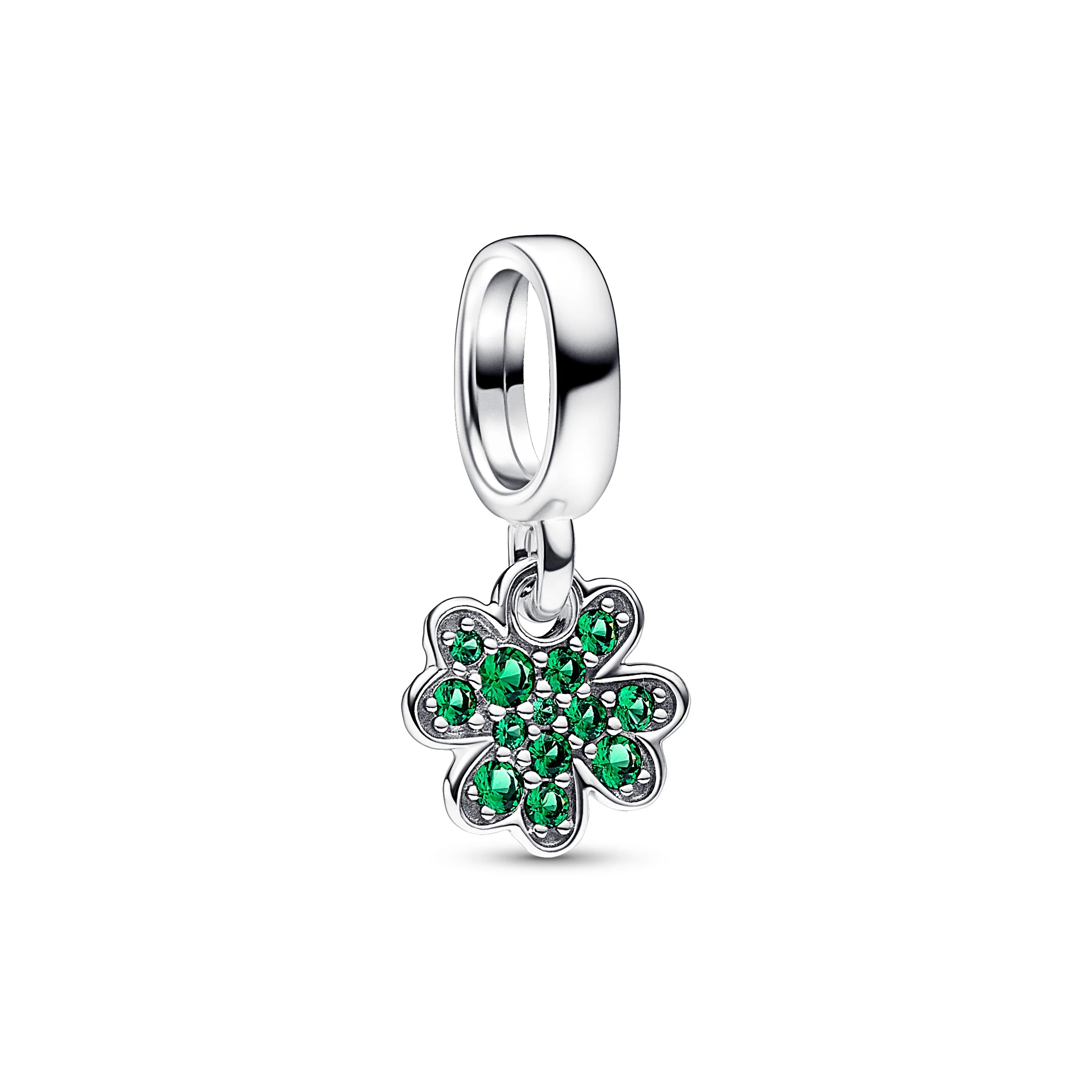 Clover Sterling Silver Dangle With Royal Green Crystal