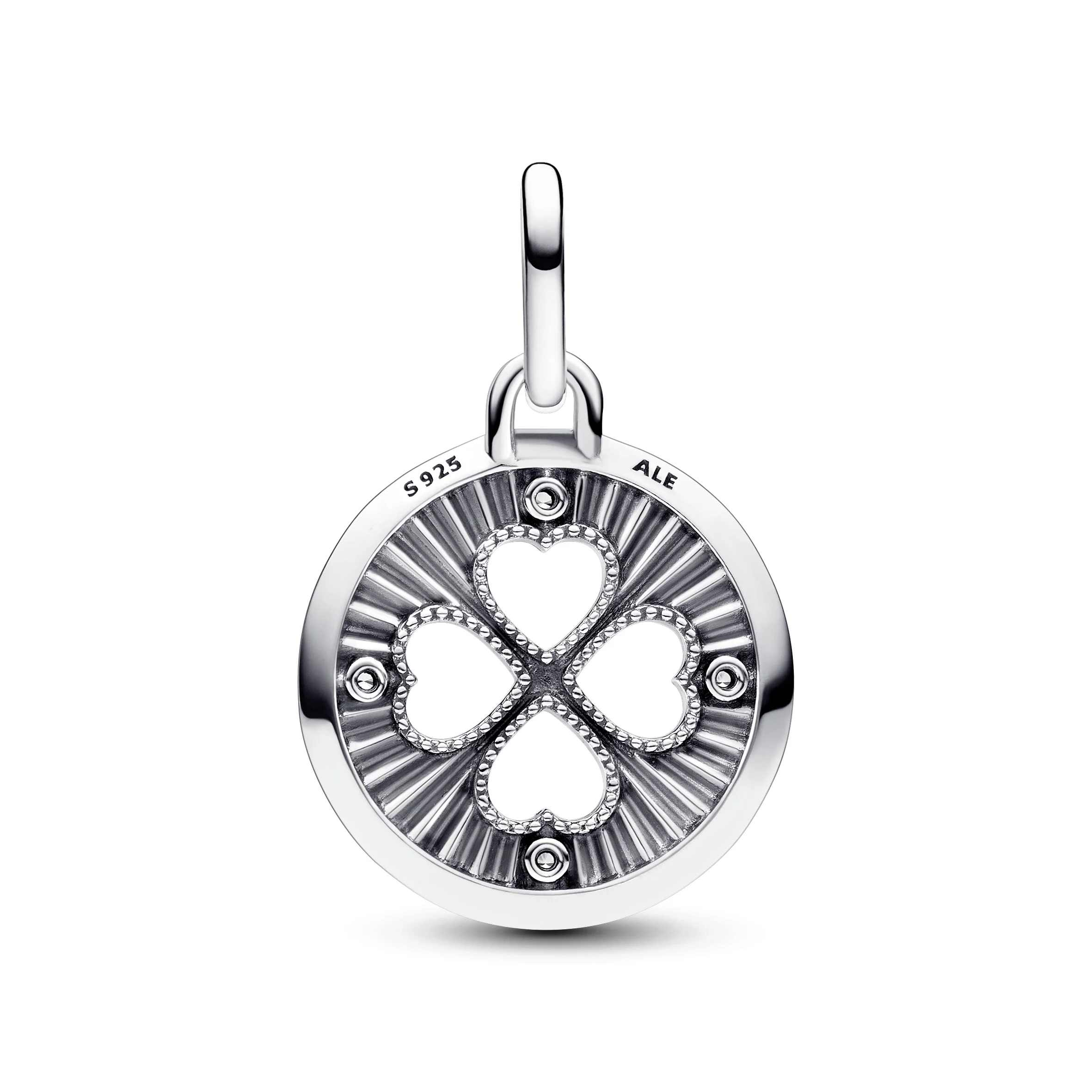 Clover Sterling Silver Medallion With Clear Cubic Zirconia And Glittery Blue Enamel - Image 2