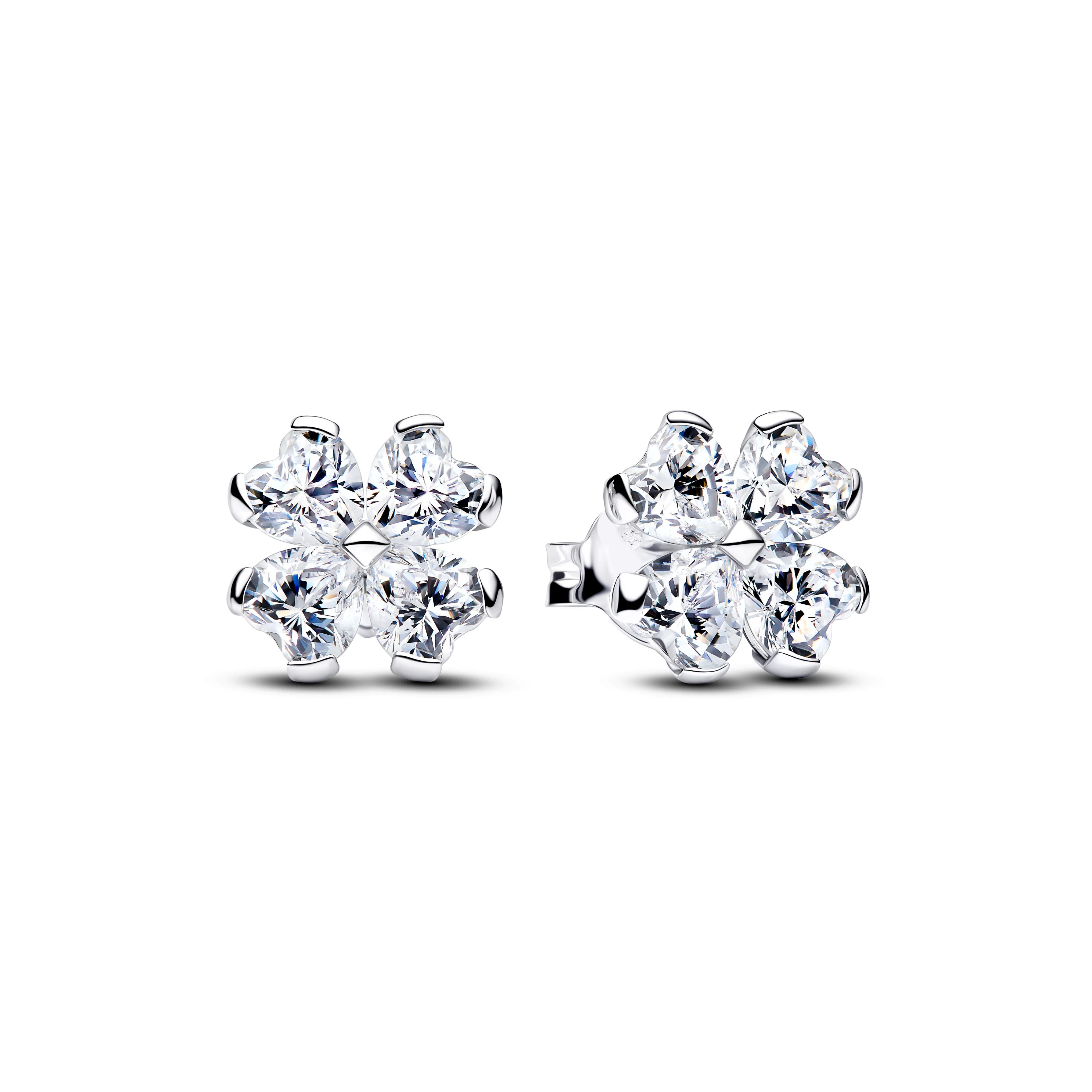 Clover Sterling Silver Stud Earrings With Clear Cubic Zirconia