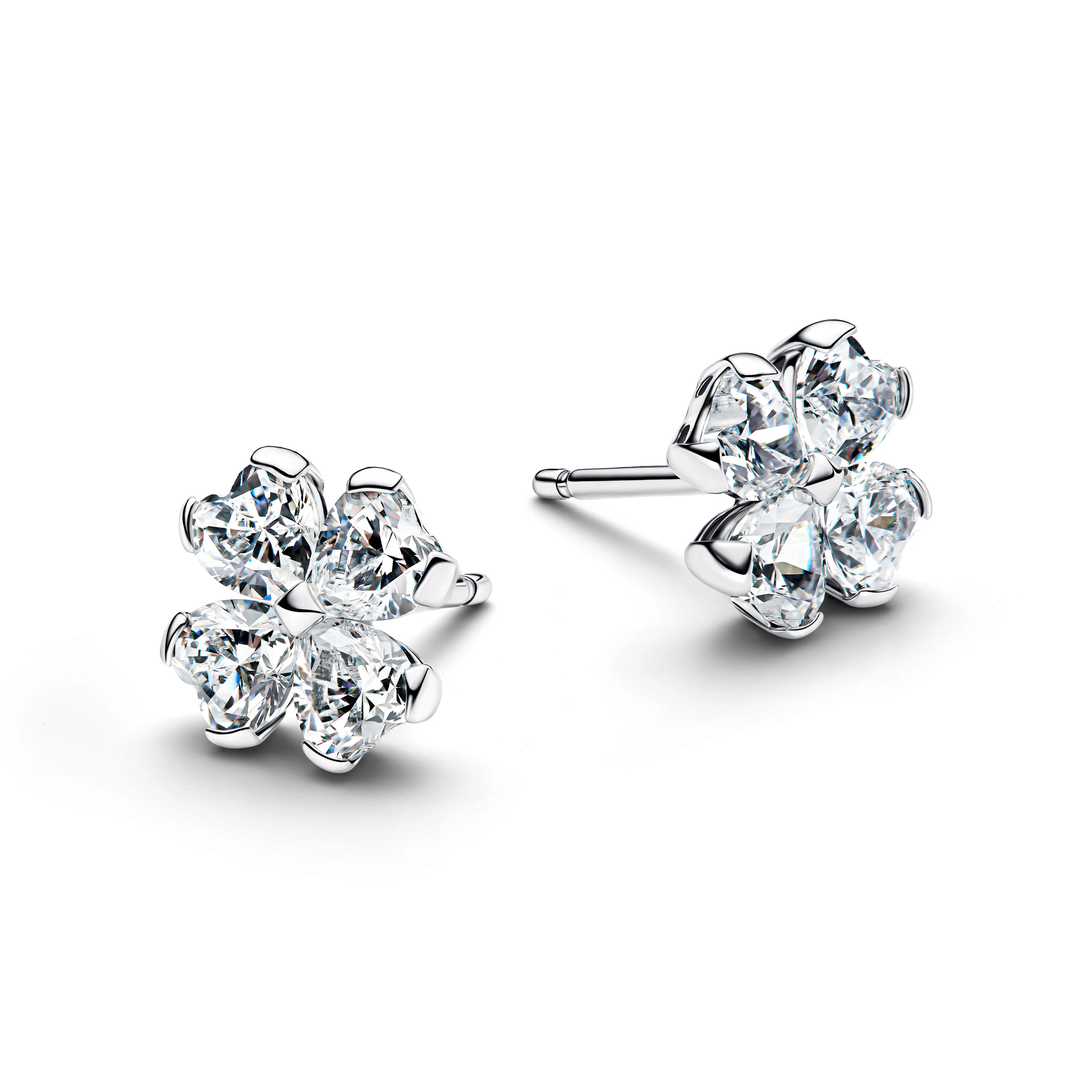 Clover Sterling Silver Stud Earrings With Clear Cubic Zirconia - Image 2