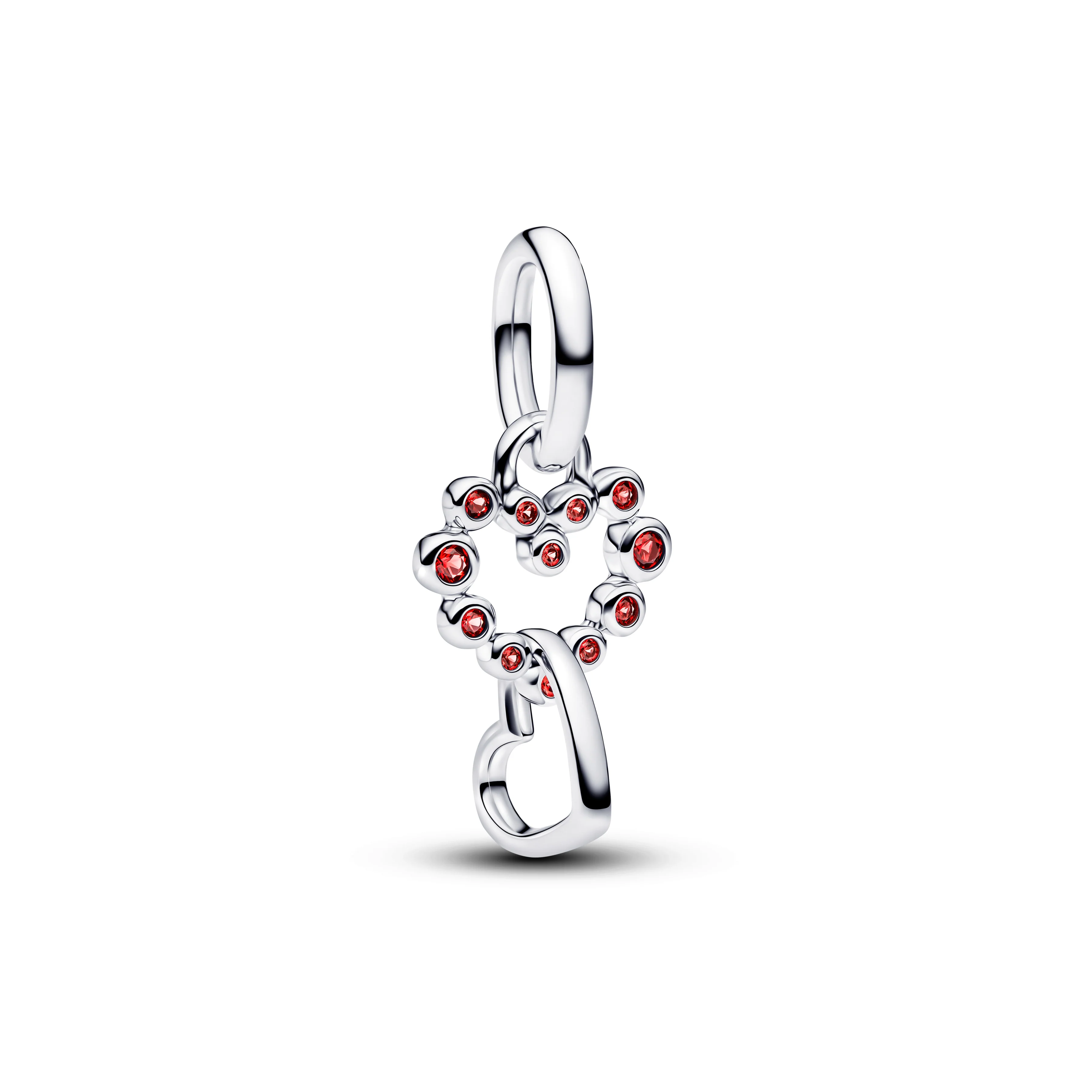 Connected Hearts Sterling Silver Dangle With Salsa Red Crystal