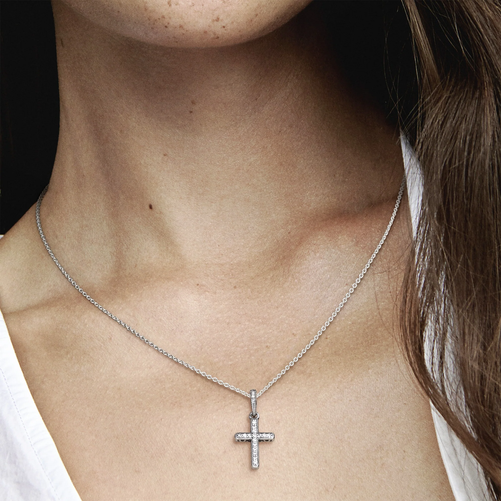 Cross Silver Pendant With Clear Cubic Zirconia - Image 3