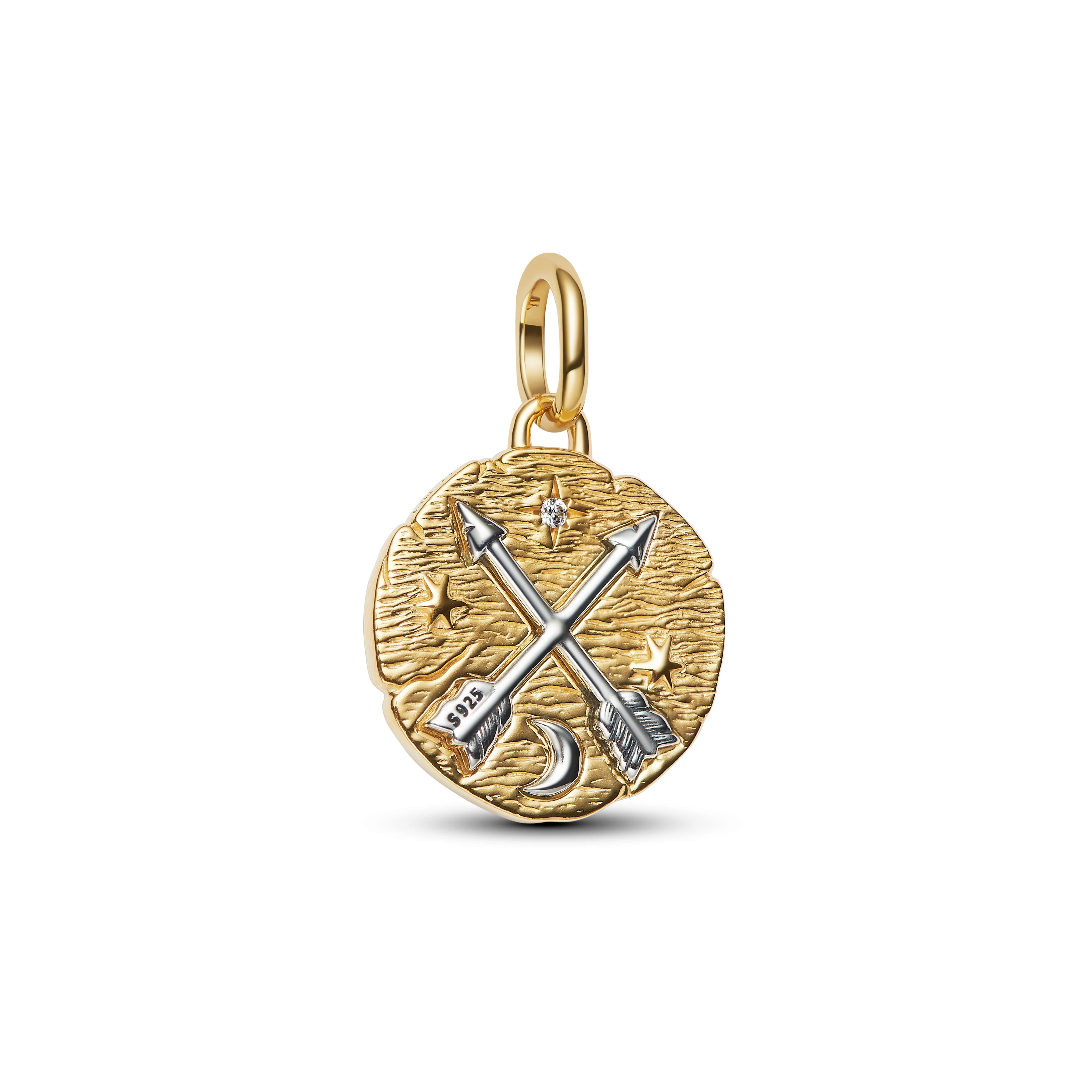 Crossing Arrows Sterling Silver And 14K Gold-Plated Medallion With Clear Cubic Zirconia