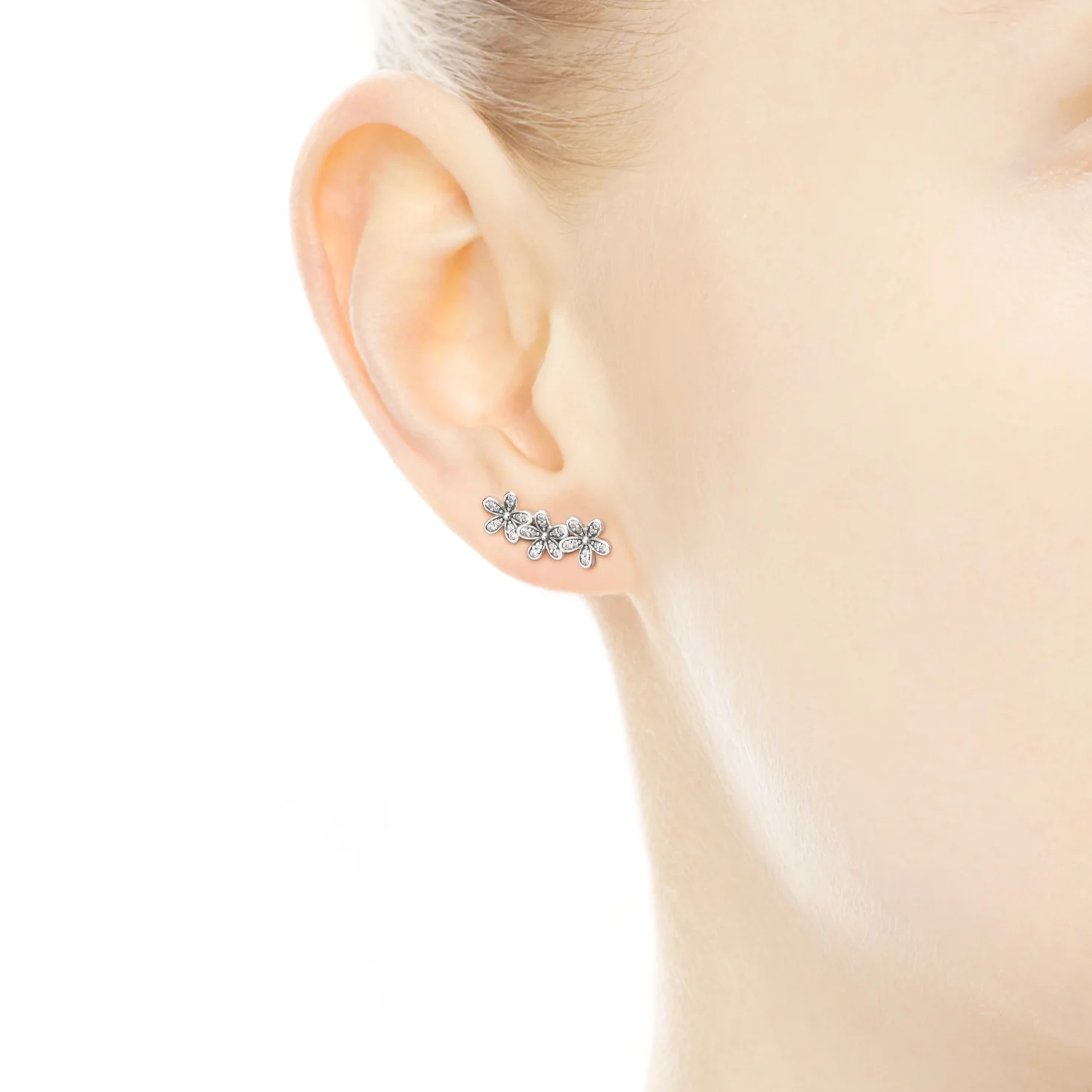 Daisy Silver Stud Earrings With Clear Cubic Zirconia - Image 4