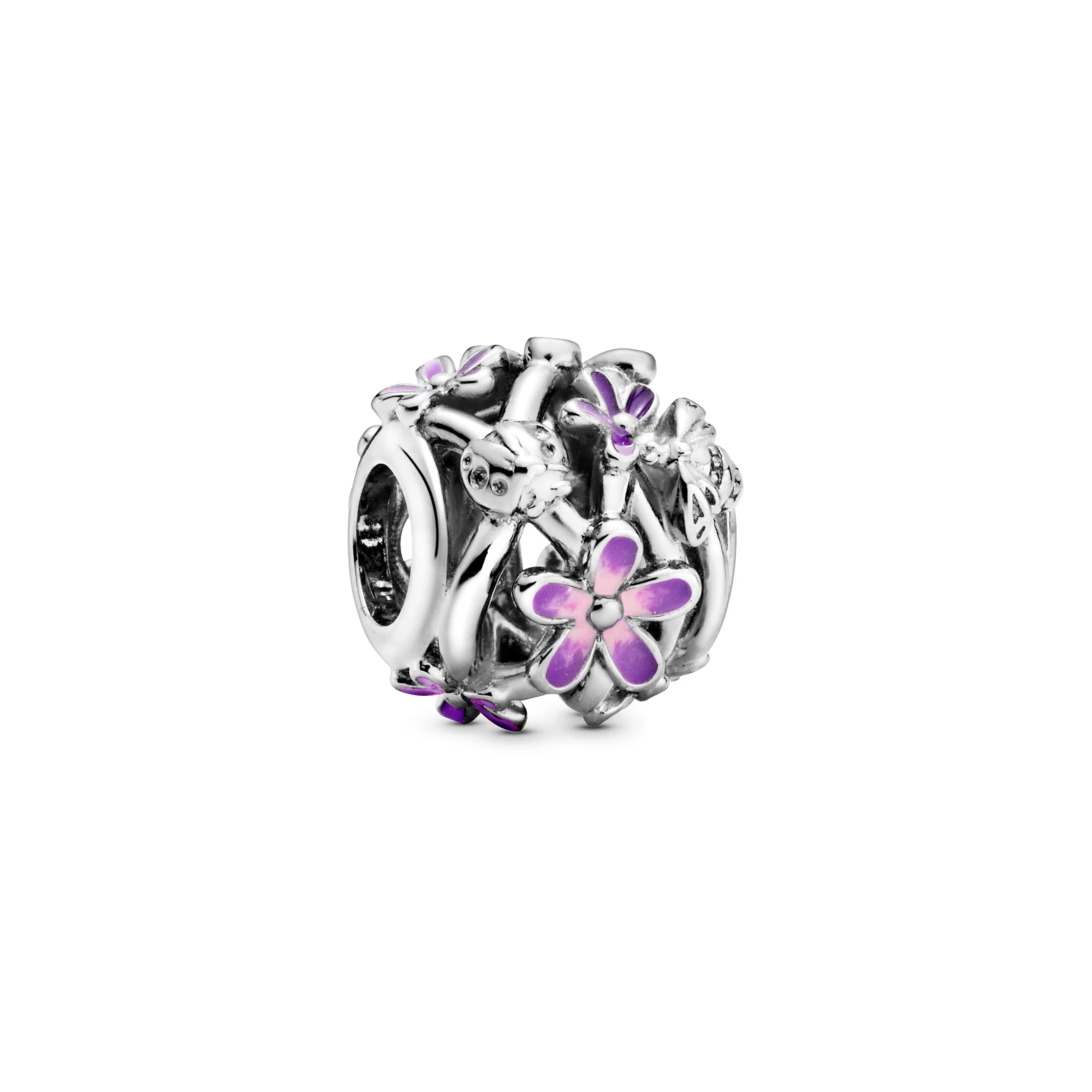 Daisy Sterling Silver Charm With Purple And Shaded Pink Enamel - Image 4