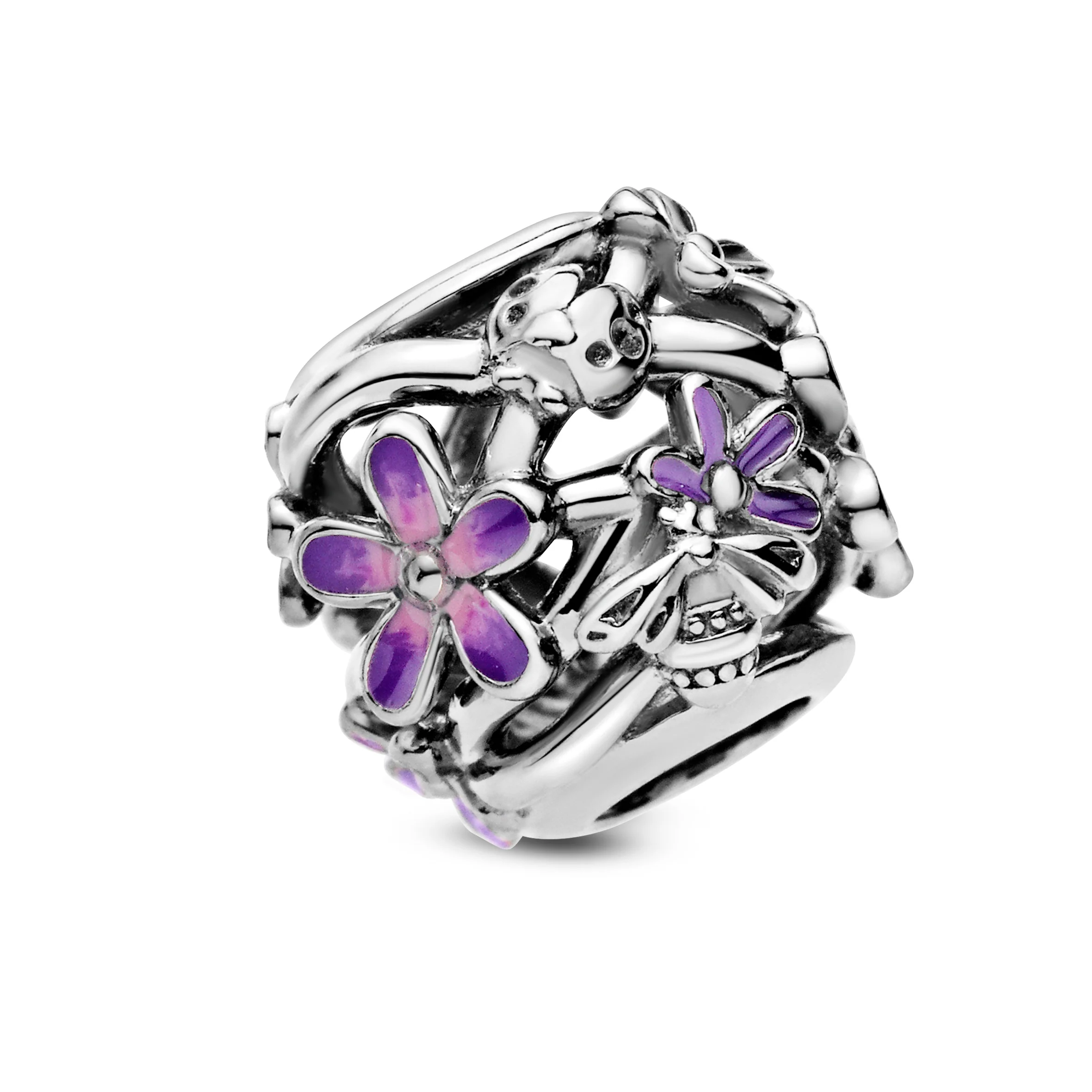 Daisy Sterling Silver Charm With Purple And Shaded Pink Enamel - Image 6