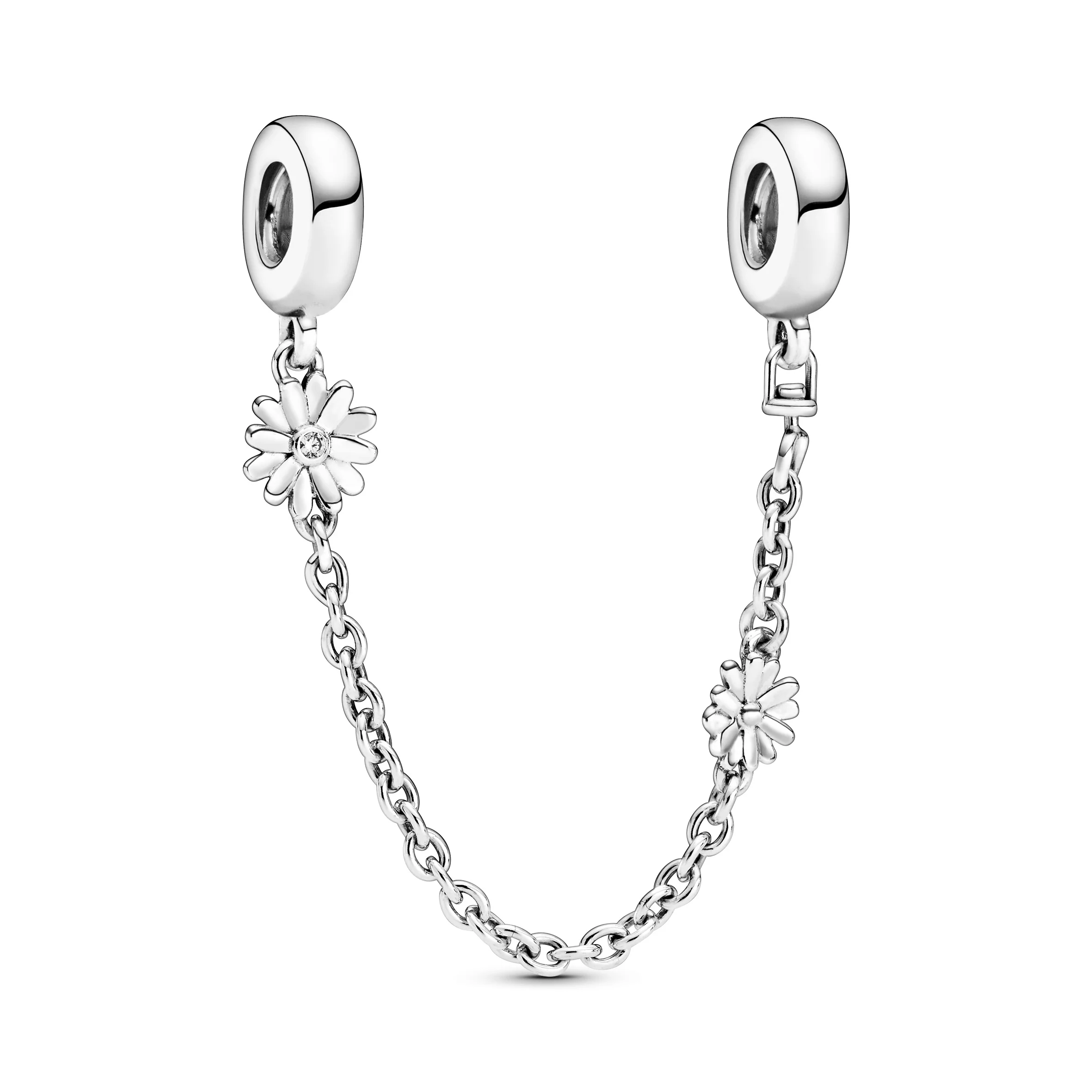 Daisy Sterling Silver Safety Chain With Clear Cubic Zirconia - Image 4