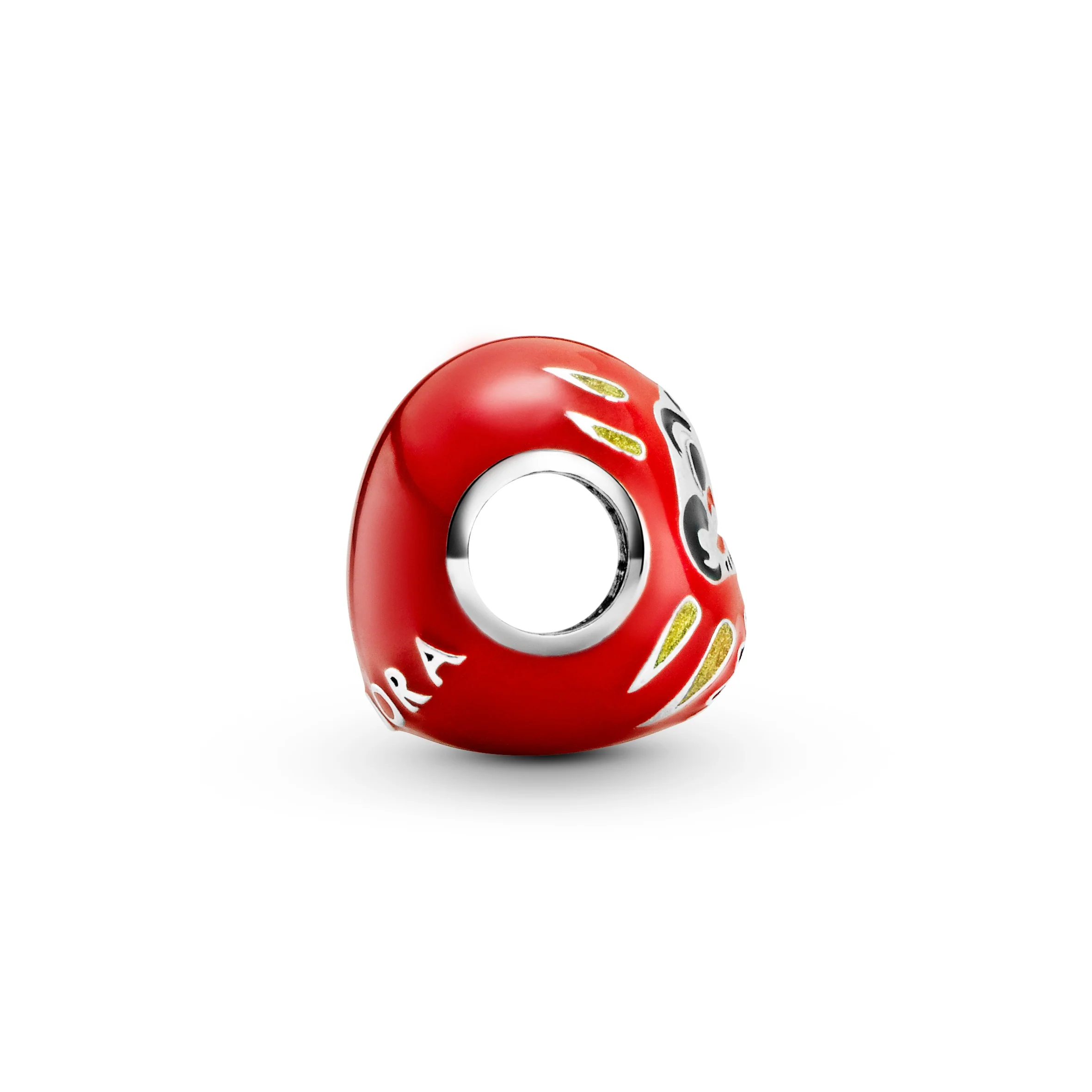 Daruma Doll Sterling Silver Charm With Red, Black, White And Golden Enamel - Image 3