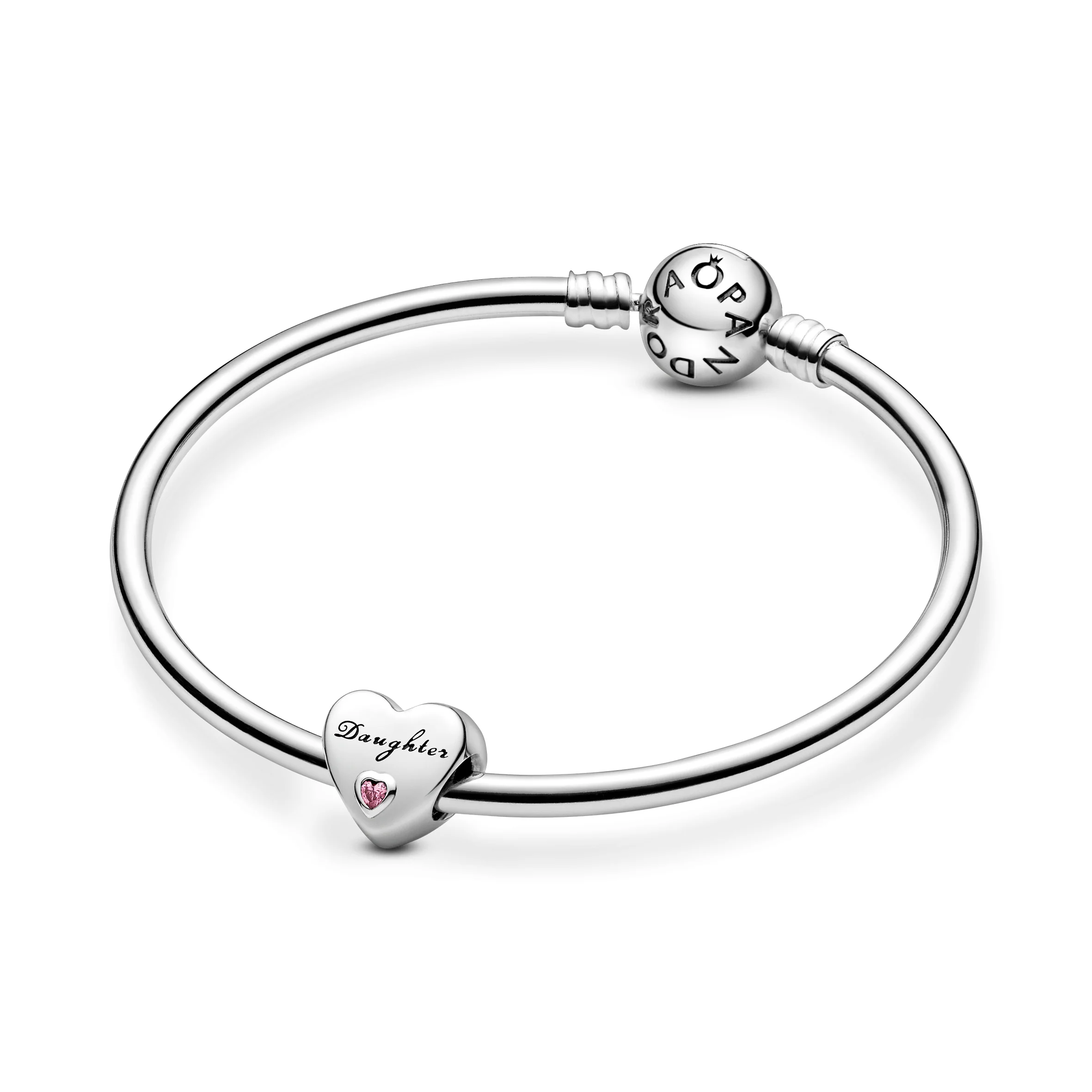 Daughter Heart Silver Charm With Pink Cubic Zirconia - Image 4