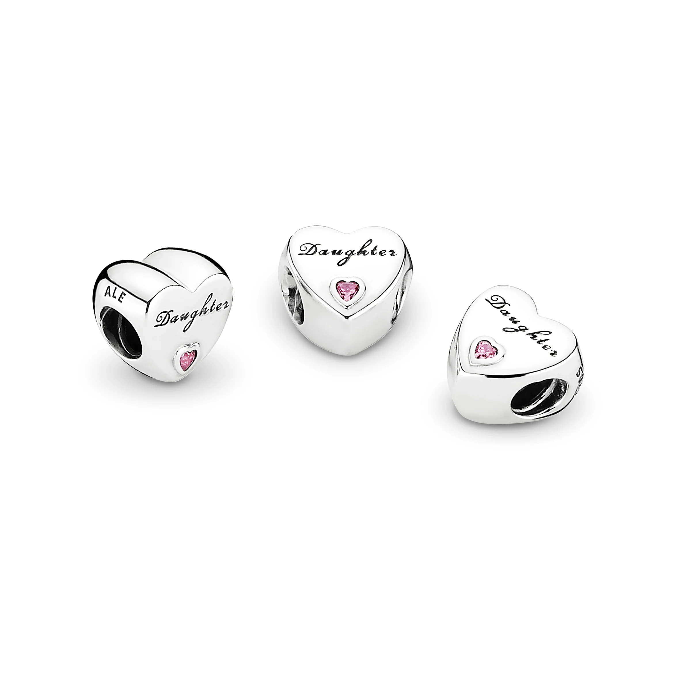 Daughter Heart Silver Charm With Pink Cubic Zirconia - Image 5