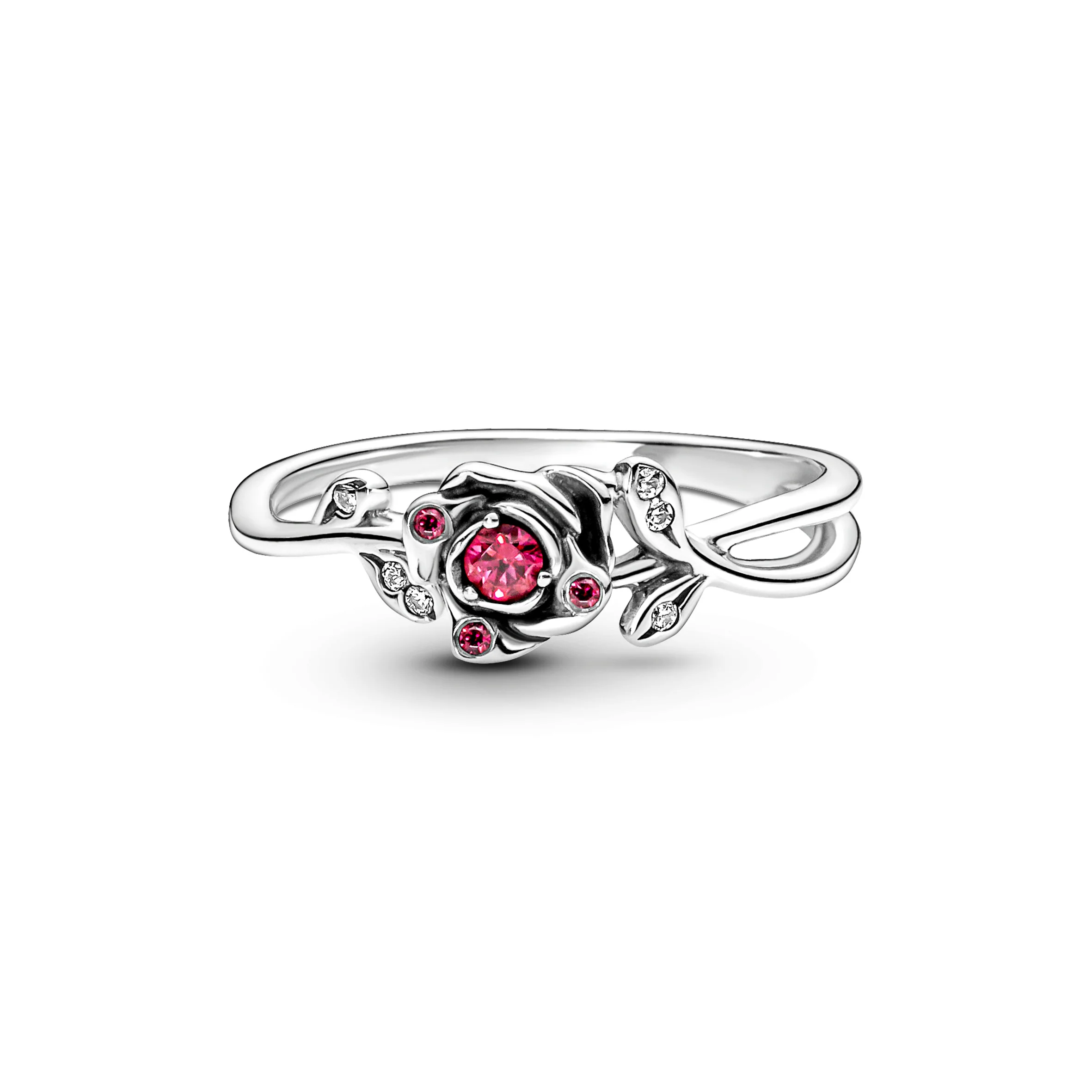 Disney Beauty And The Beast Rose Sterling Silver Ring With Red And Clear Cubic Zirconia - Image 4