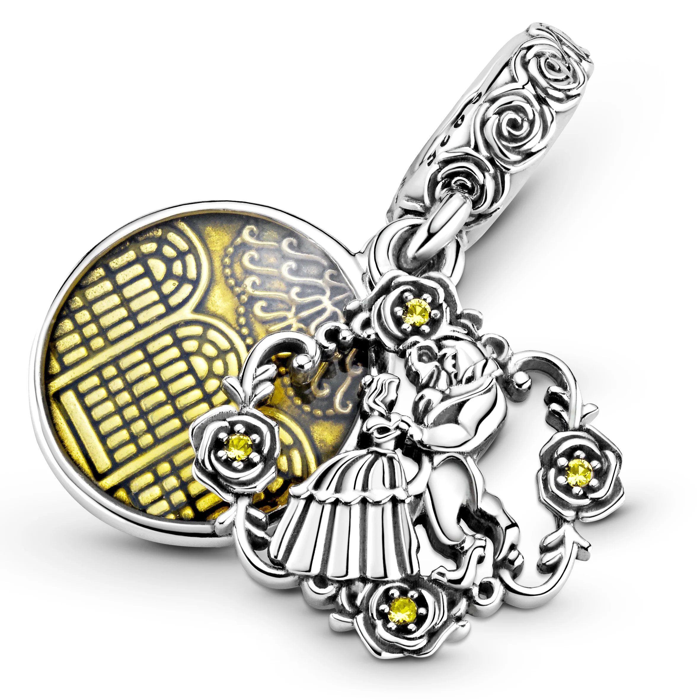Disney Beauty And The Beast Sterling Silver Dangle With Blazing Yellow Crystal And Yellow Enamel - Image 6