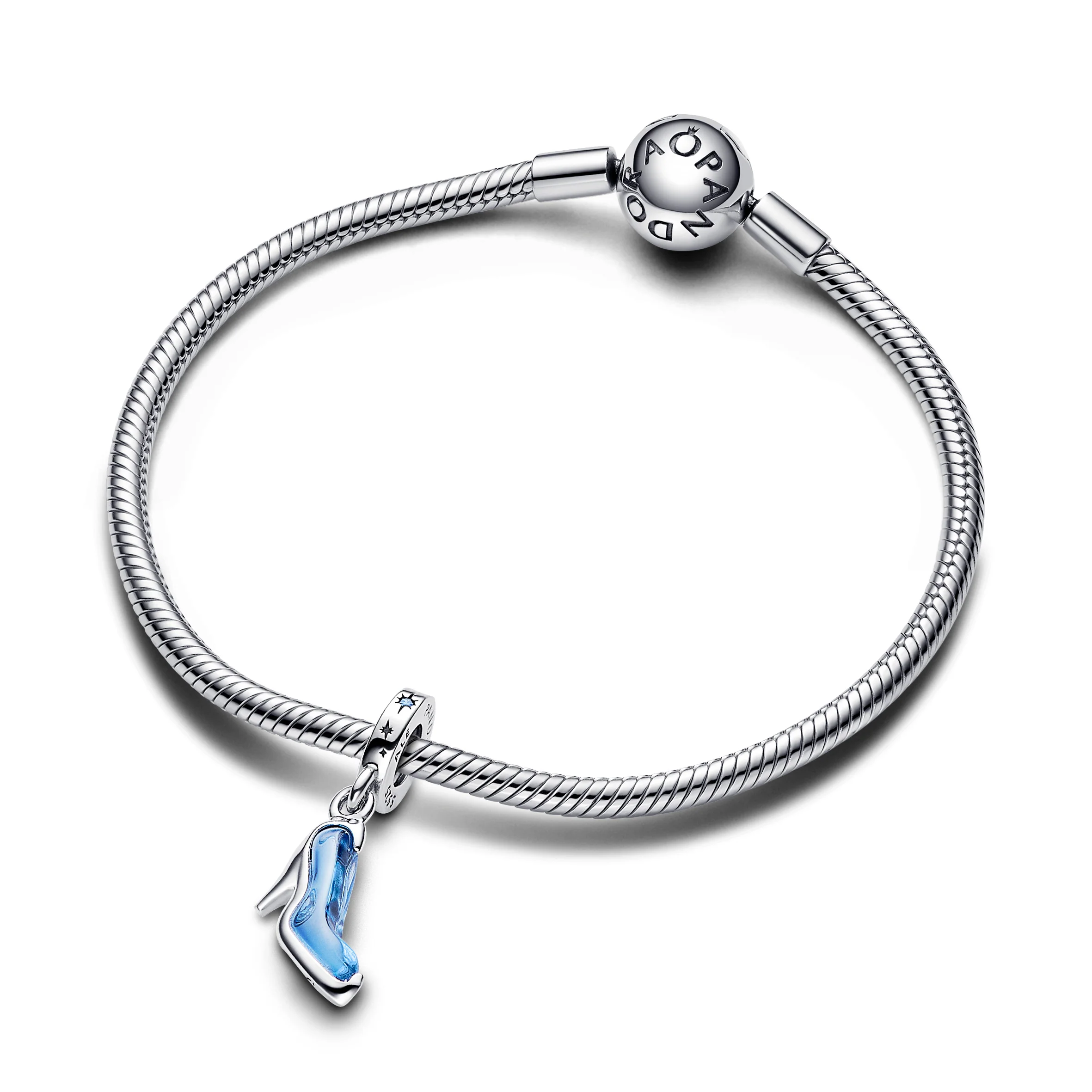 Disney Cinderella Shoe Sterling Silver Dangle With Fancy Light Blue Cubic Zirconia And Forever Blue Crystal - Image 4