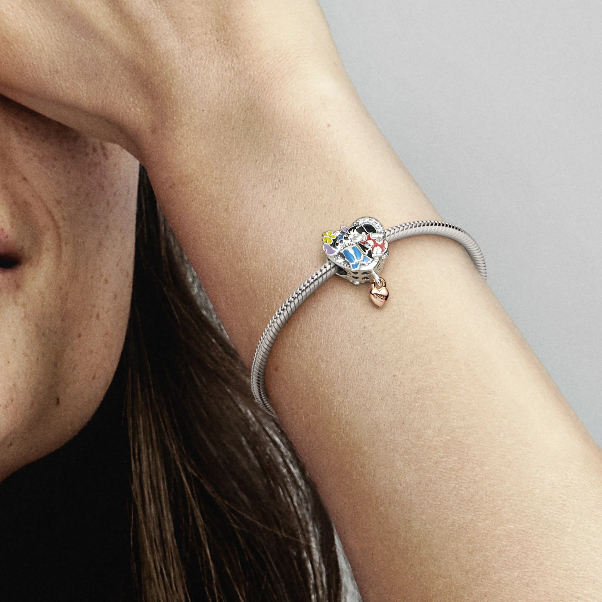 Disney Lilo And Stitch Sterling Silver And 14K Rose Gold-Plated Charm With Clear Cubic Zirconia, Black, Red, Blue, Yellow, Pink And Purple E - Image 2