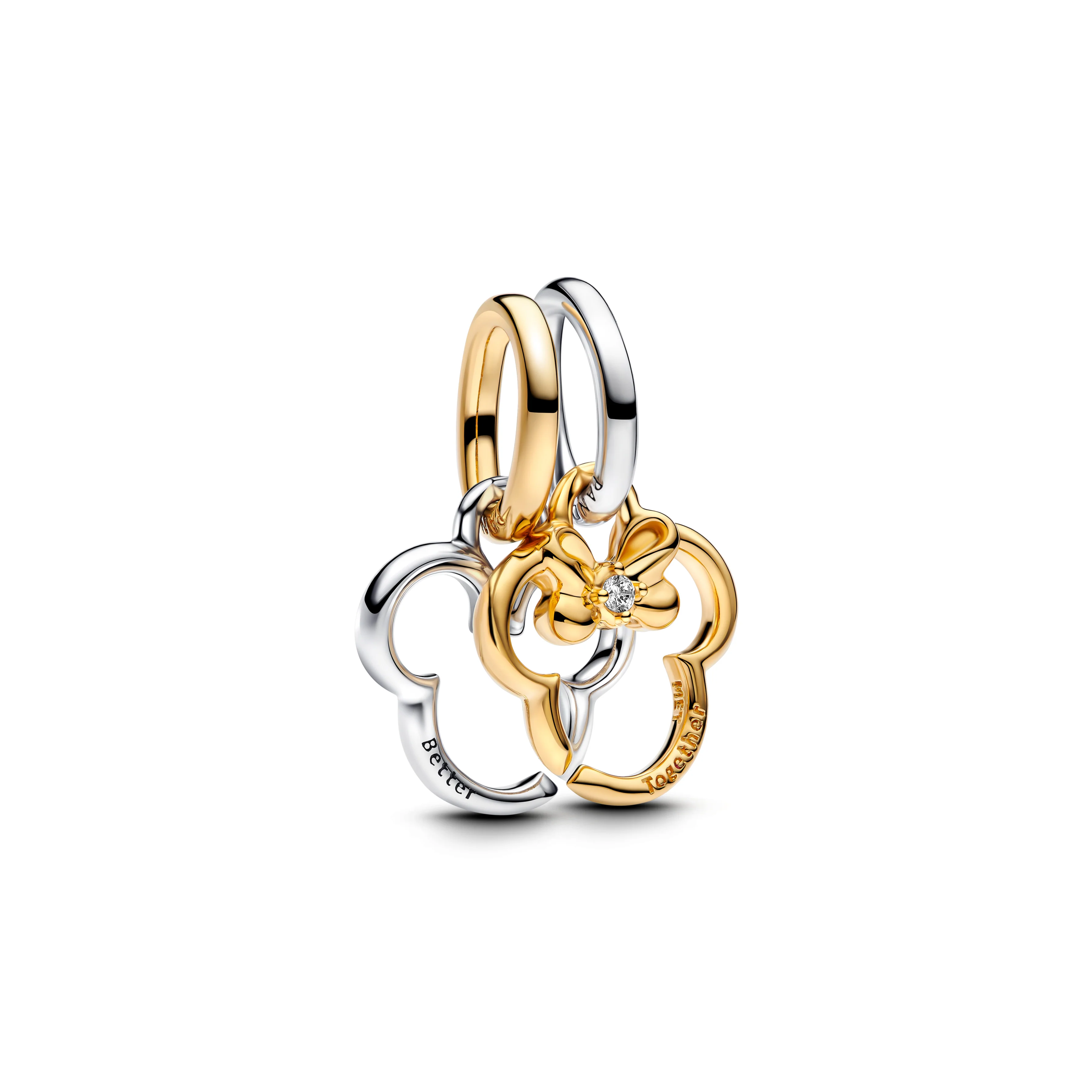 Disney Mickey And Minnie Mouse Sterling Silver And 14K Gold-Plated Splittable Dangle With Clear Cubic Zirconia