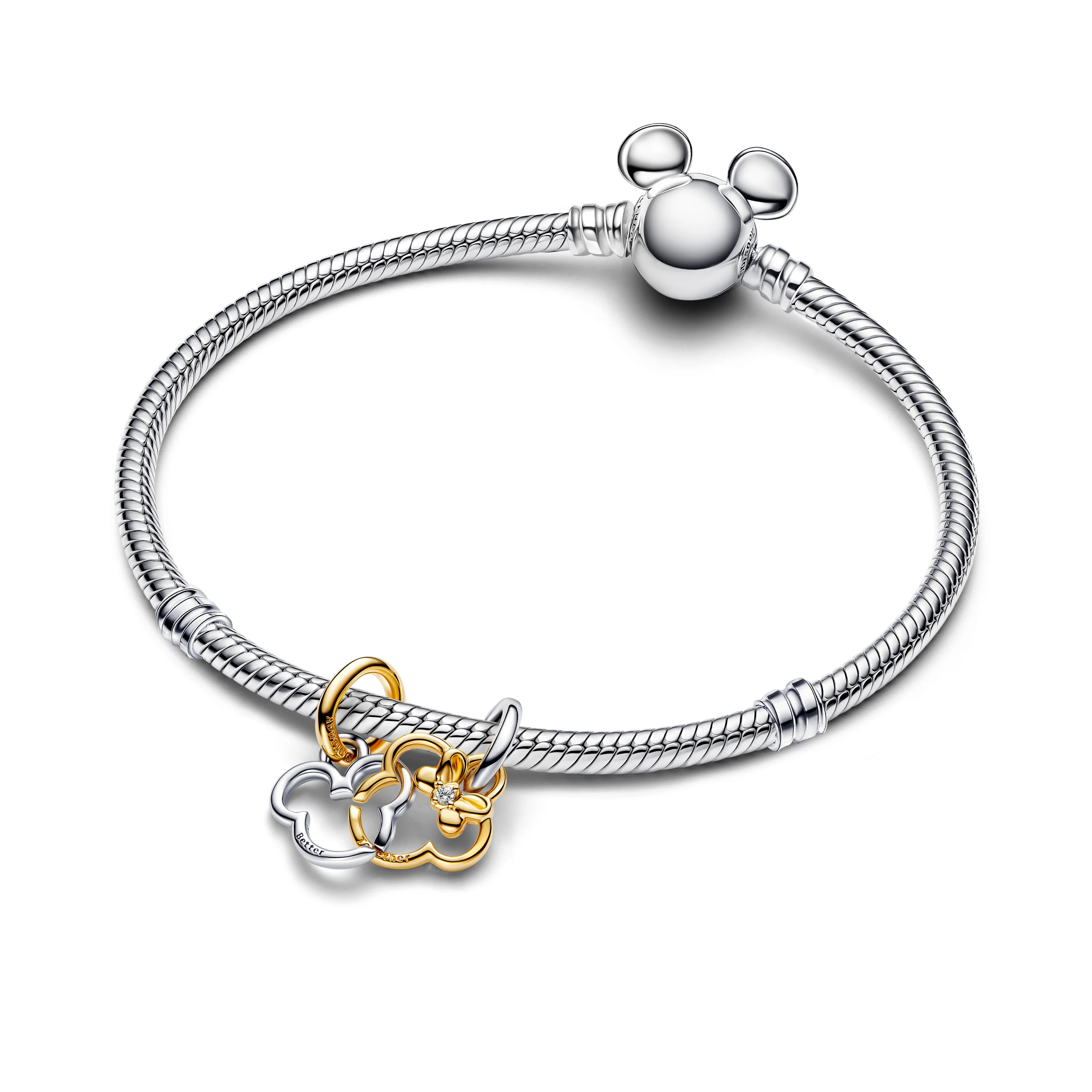 Disney Mickey And Minnie Mouse Sterling Silver And 14K Gold-Plated Splittable Dangle With Clear Cubic Zirconia - Image 3