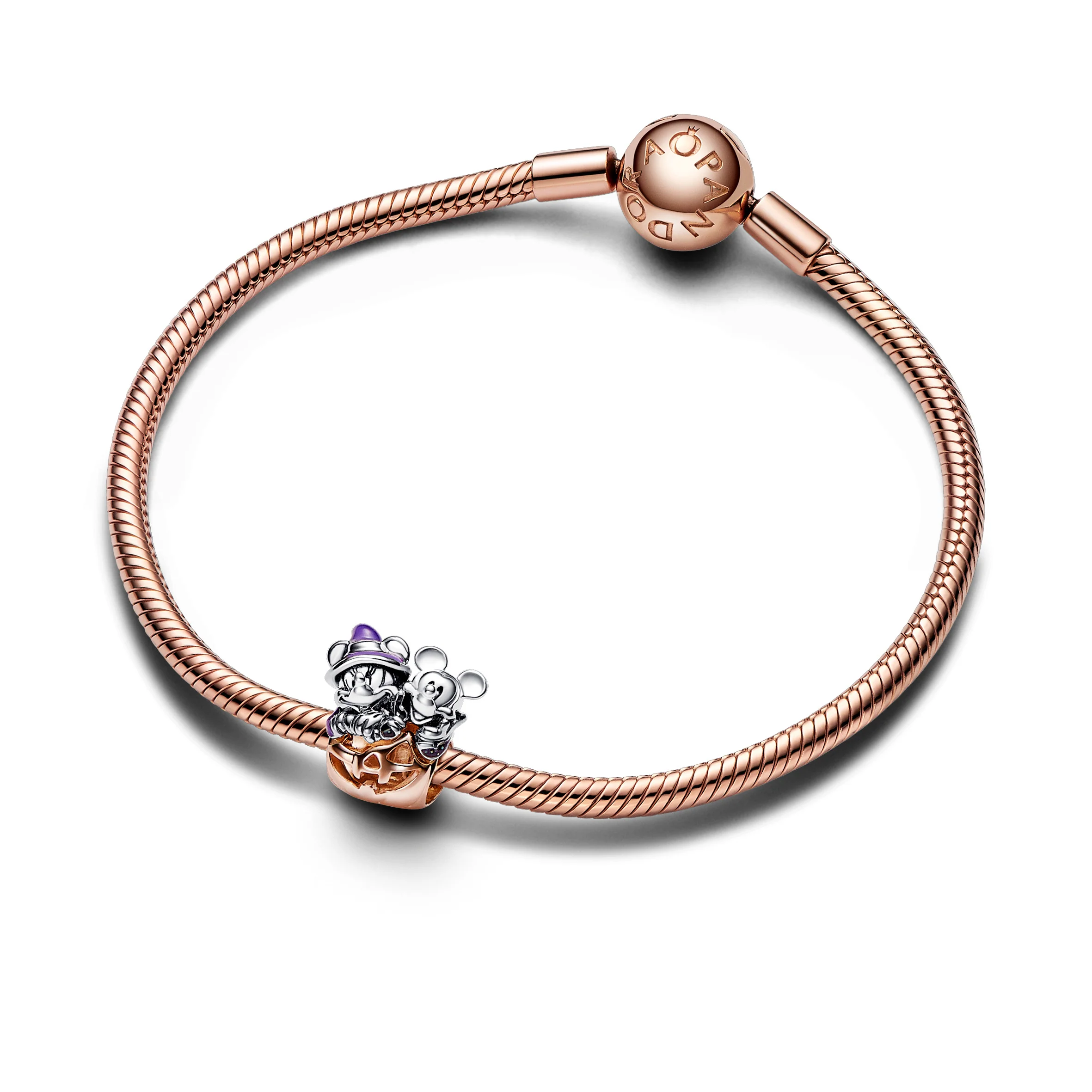 Disney Mickey And Minnie Pumpkin Sterling Silver And 14K Rose Gold-Plated Charm With Black And Purple Glow In The Dark Enamel - Image 3