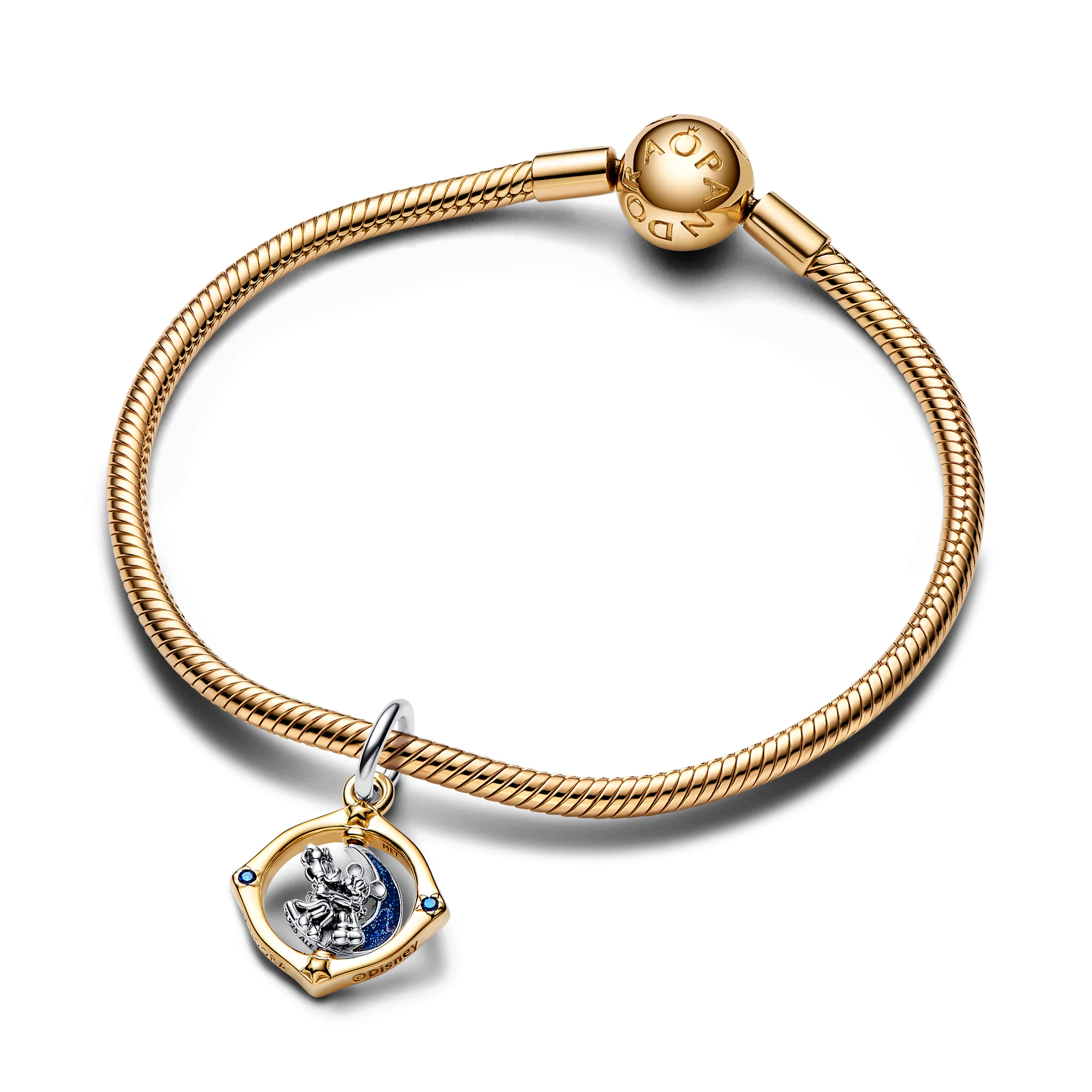 Disney Mickey And Minnie Sterling Silver And 14K Gold-Plated Spinning Dangle With True Blue Crystal And Glittery Blue Enamel - Image 4