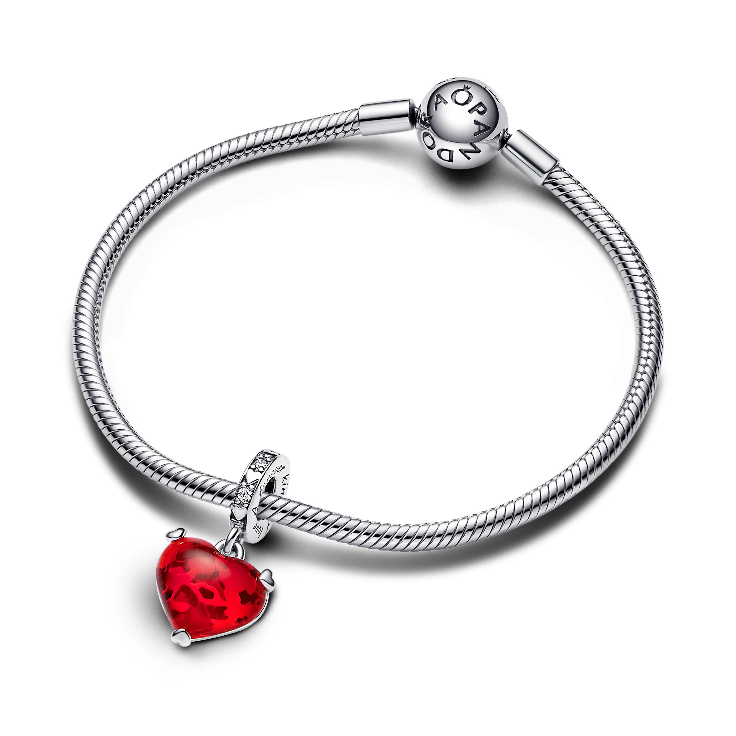 Disney Mickey And Minnie Sterling Silver Dangle With Clear Cubic Zirconia And Red Murano Glass - Image 3