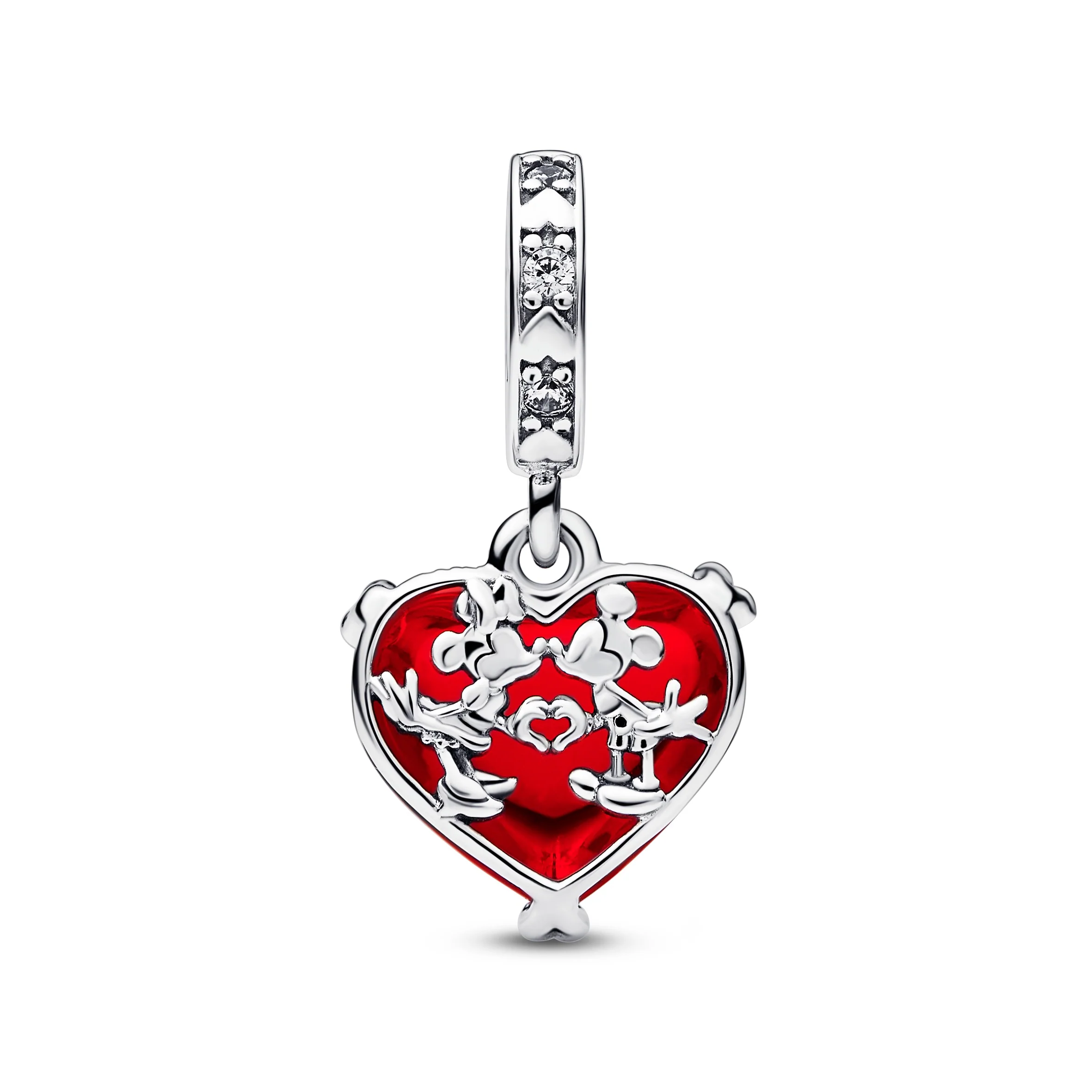 Disney Mickey And Minnie Sterling Silver Dangle With Clear Cubic Zirconia And Red Murano Glass - Image 4
