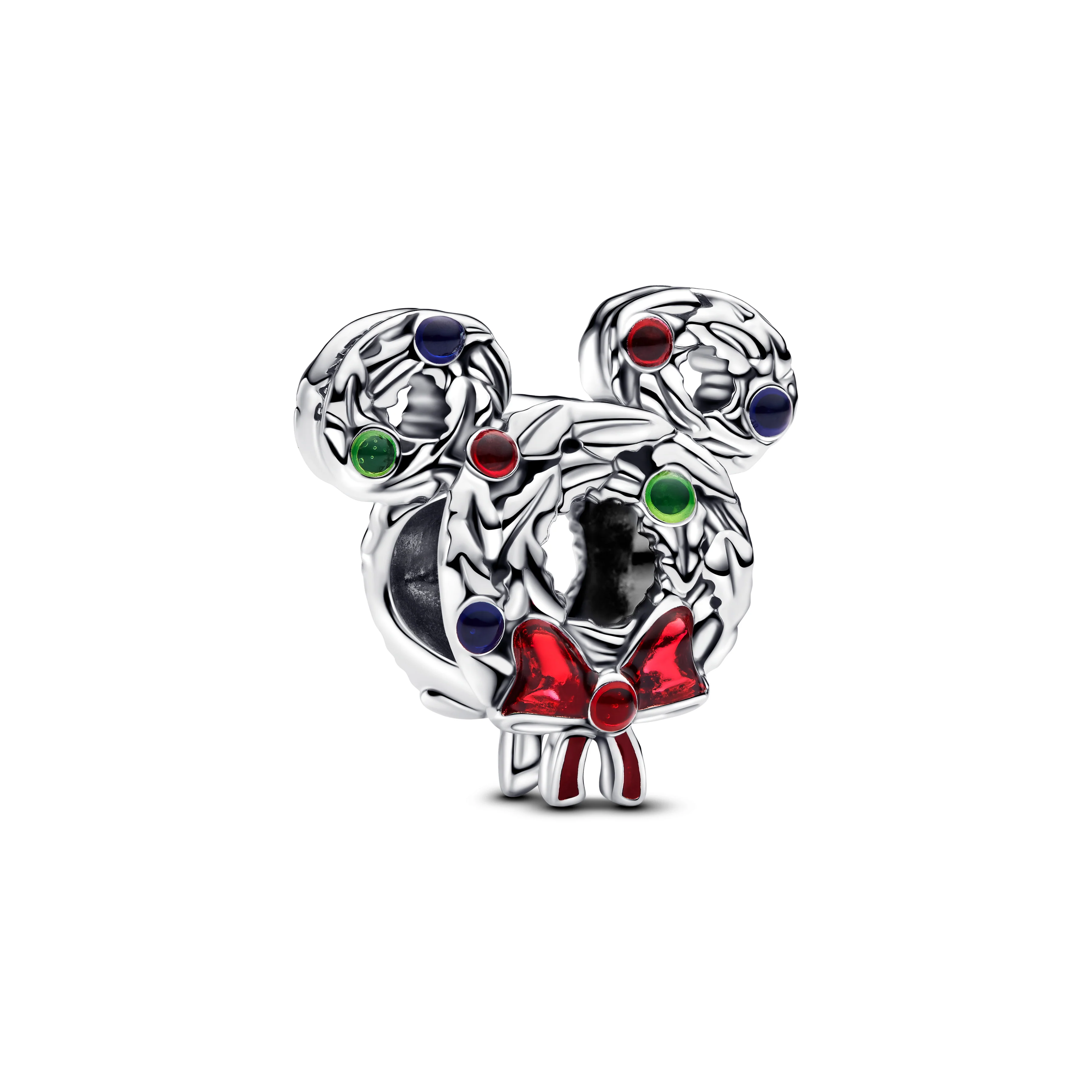 Disney Mickey Mouse Wreath Sterling Silver Charm With Transparent Blue, Red And Green Enamel - Image 4