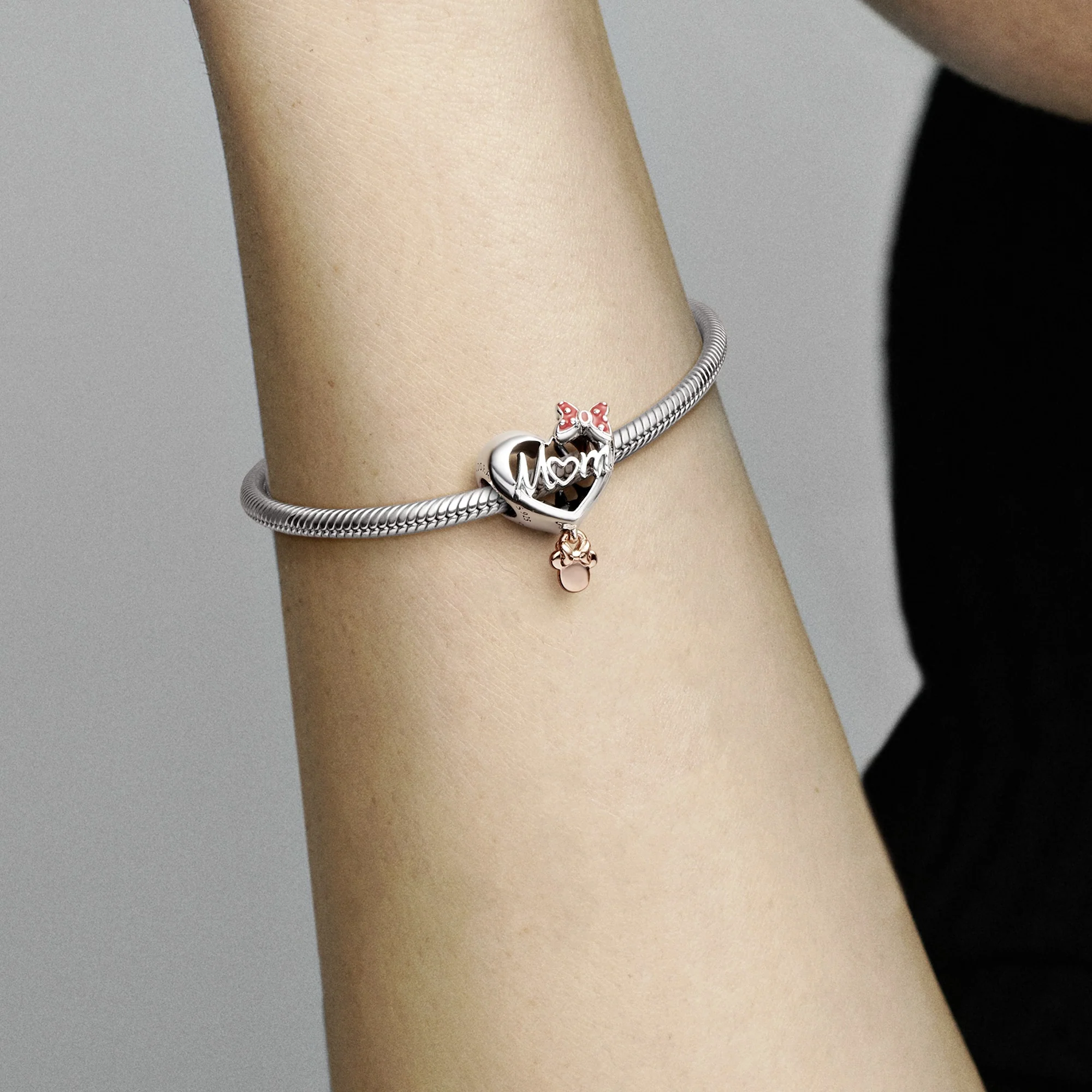 Disney Minnie Mouse Mom Heart Sterling Silver And 14K Rose Gold-Plated Charm With Red Enamel - Image 2