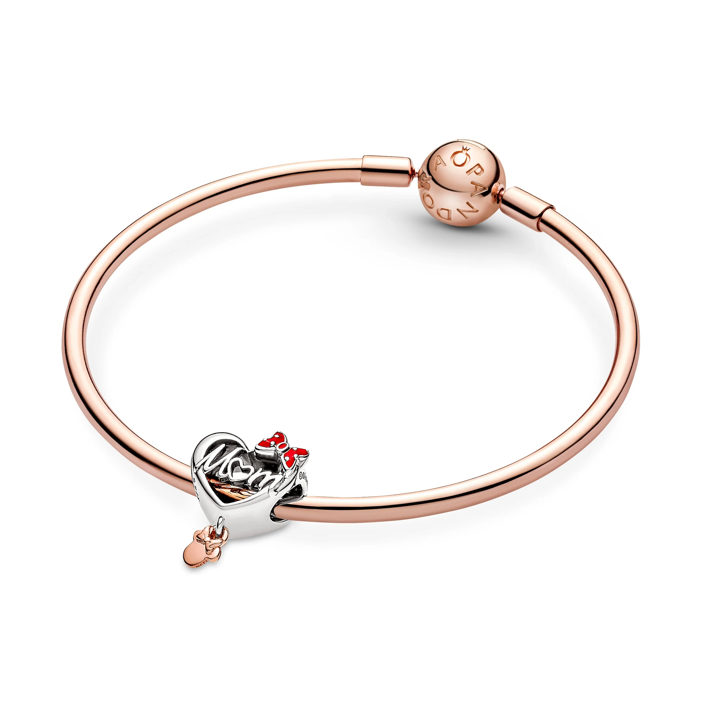 Disney Minnie Mouse Mom Heart Sterling Silver And 14K Rose Gold-Plated Charm With Red Enamel - Image 3