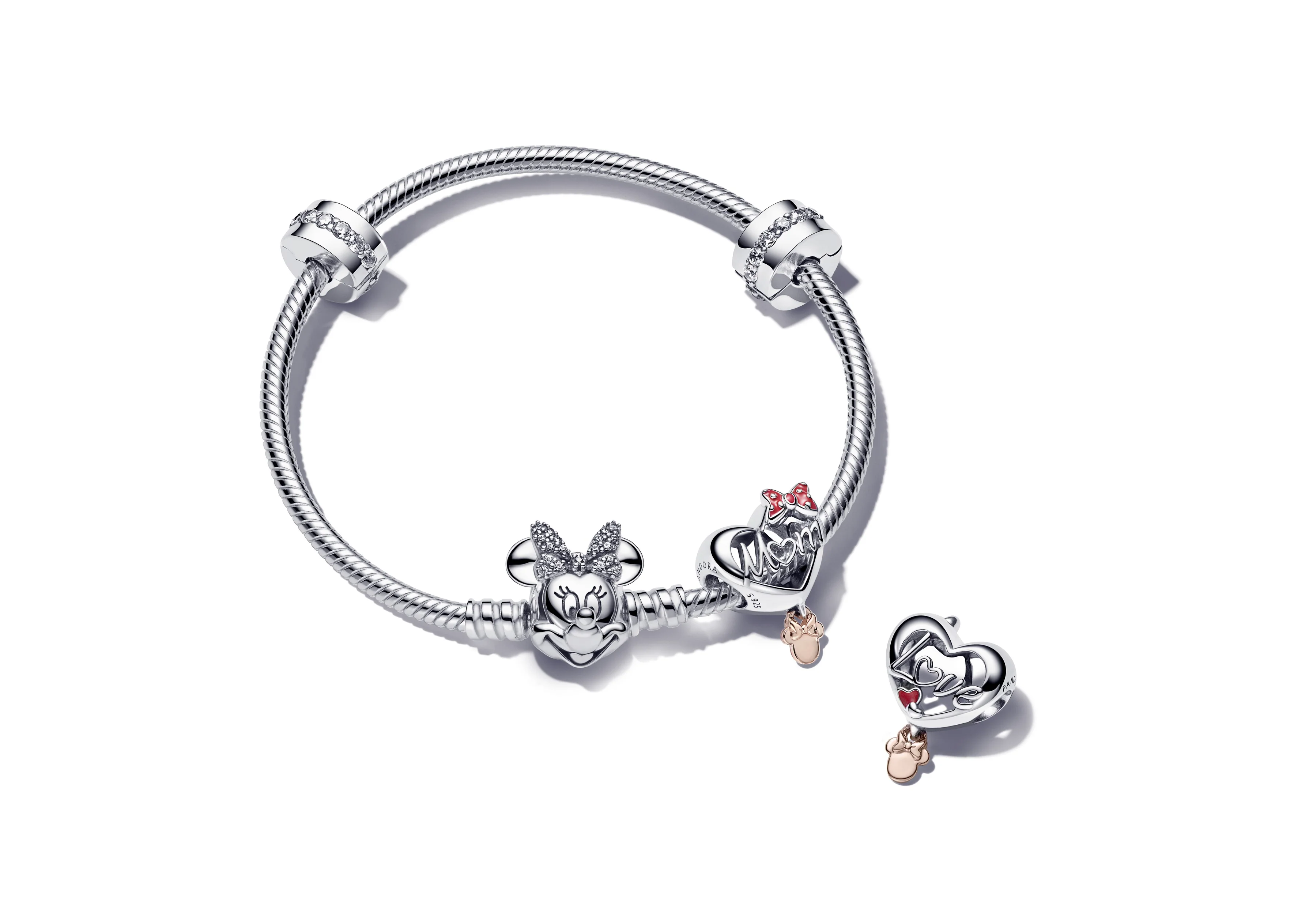 Disney Minnie Mouse Mom Heart Sterling Silver And 14K Rose Gold-Plated Charm With Red Enamel - Image 4