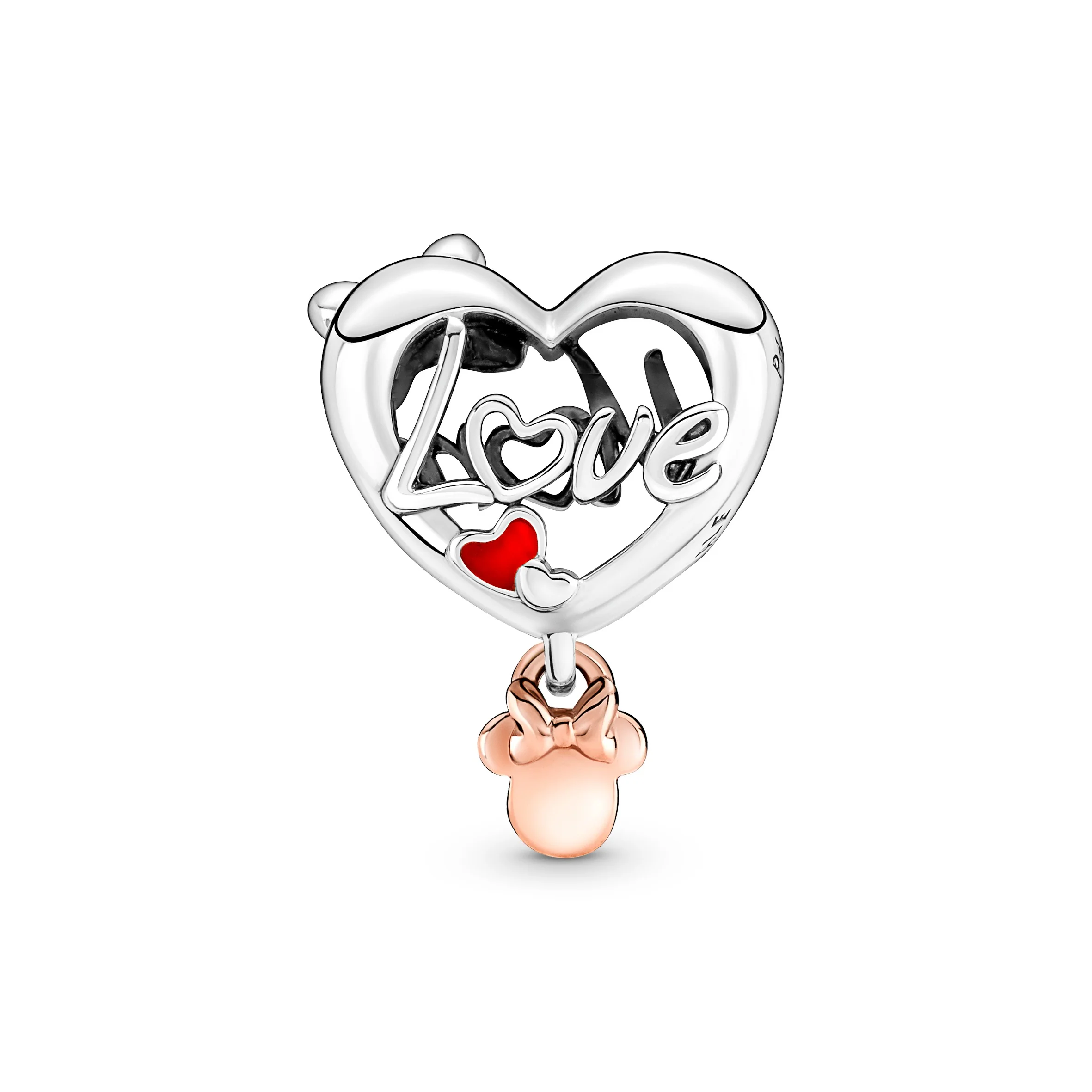 Disney Minnie Mouse Mom Heart Sterling Silver And 14K Rose Gold-Plated Charm With Red Enamel - Image 5