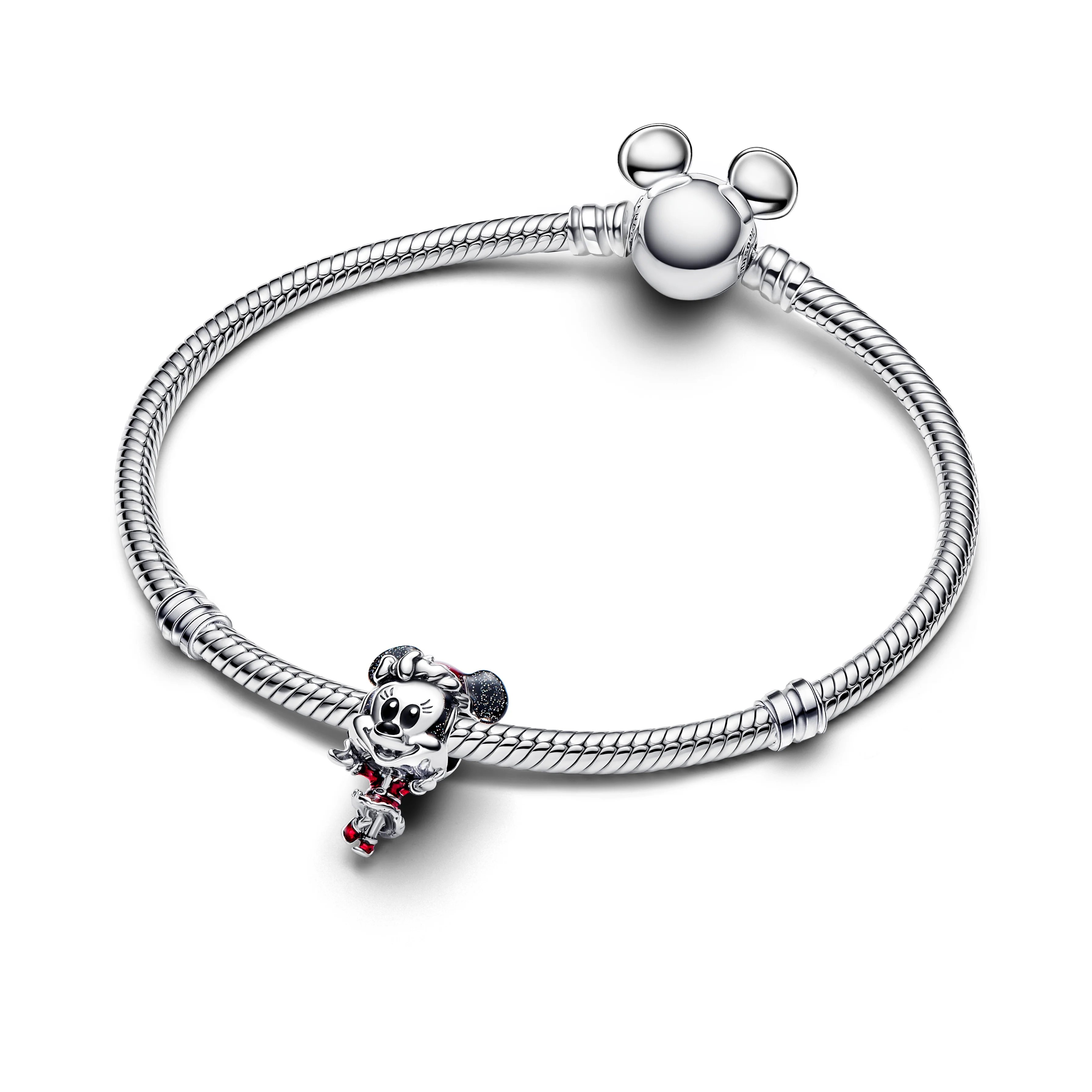 Disney Minnie Mouse Sterling Silver Charm With Glittery Black And Red Enamel - Image 4