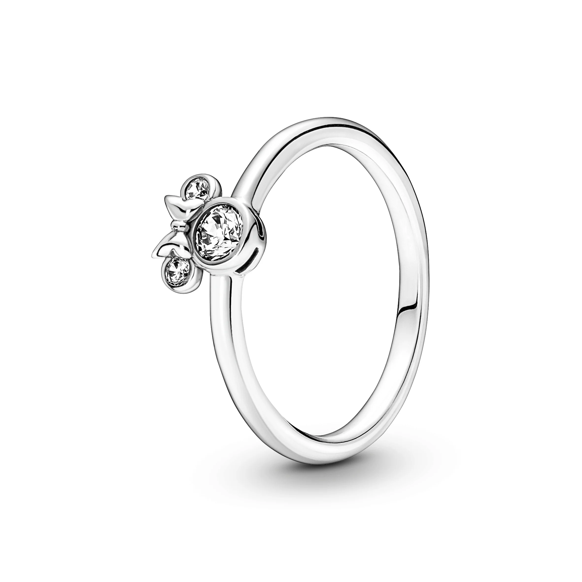 Disney Minnie Mouse Sterling Silver Ring With Clear Cubic Zirconia