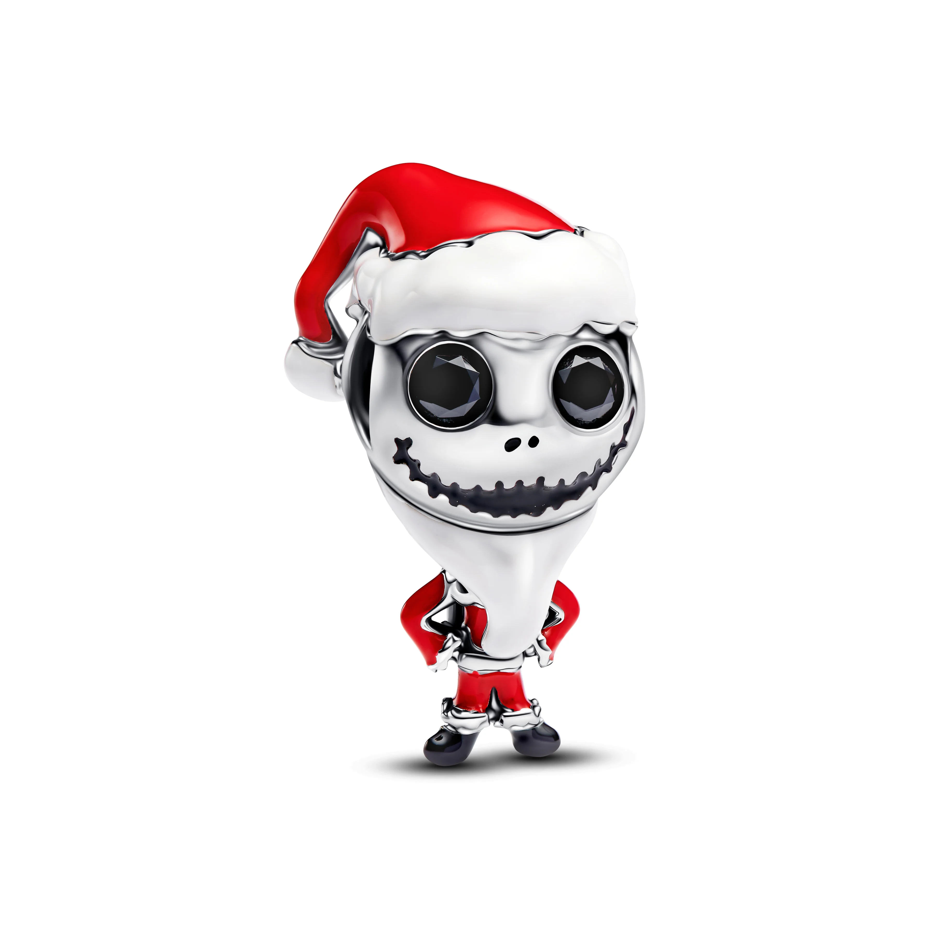 Disney Movable Jack Skellington Sterling Silver Charm With Black Crystal, White, Red And Black Enamel