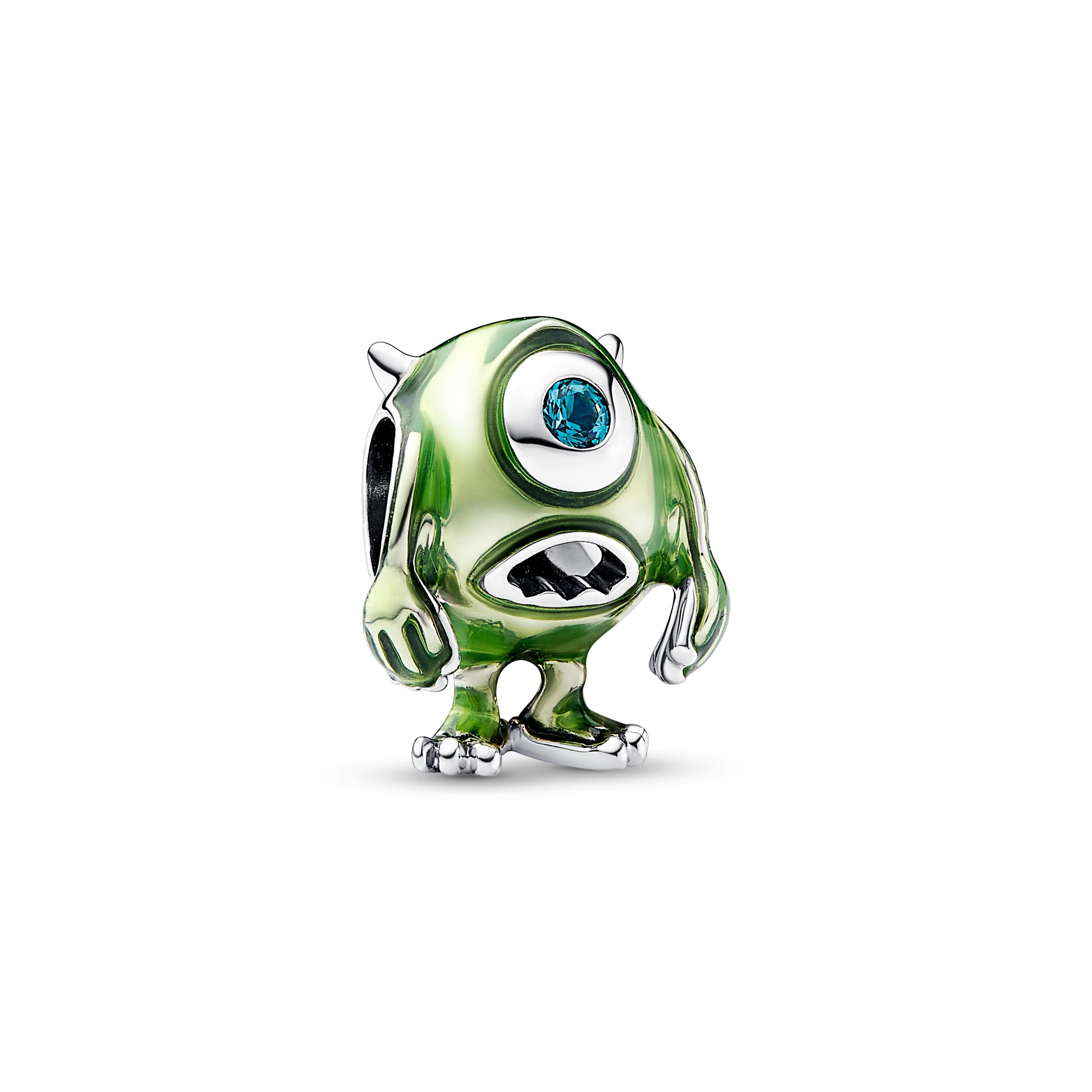Disney Pixar Monsters Inc Mike Sterling Silver Charm With Icy Green Crystal And Green Enamel