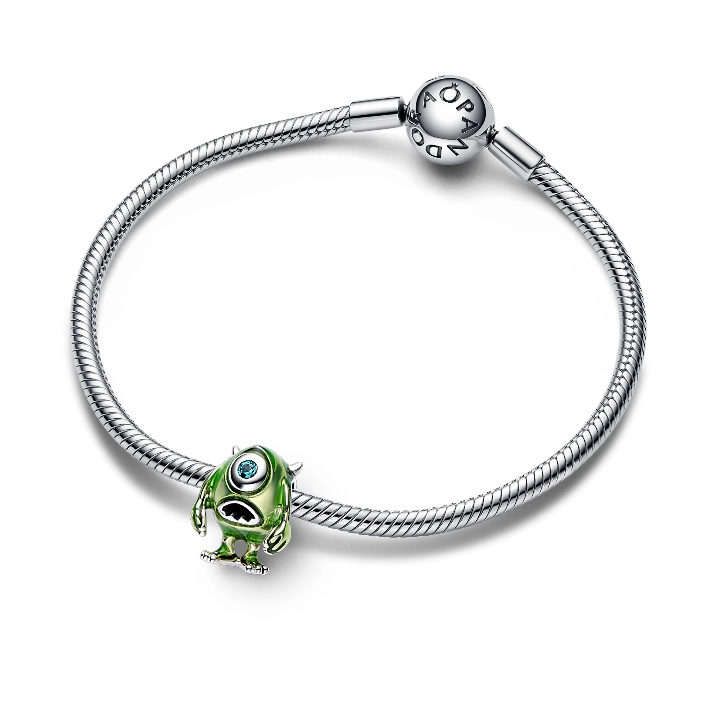 Disney Pixar Monsters Inc Mike Sterling Silver Charm With Icy Green Crystal And Green Enamel - Image 4