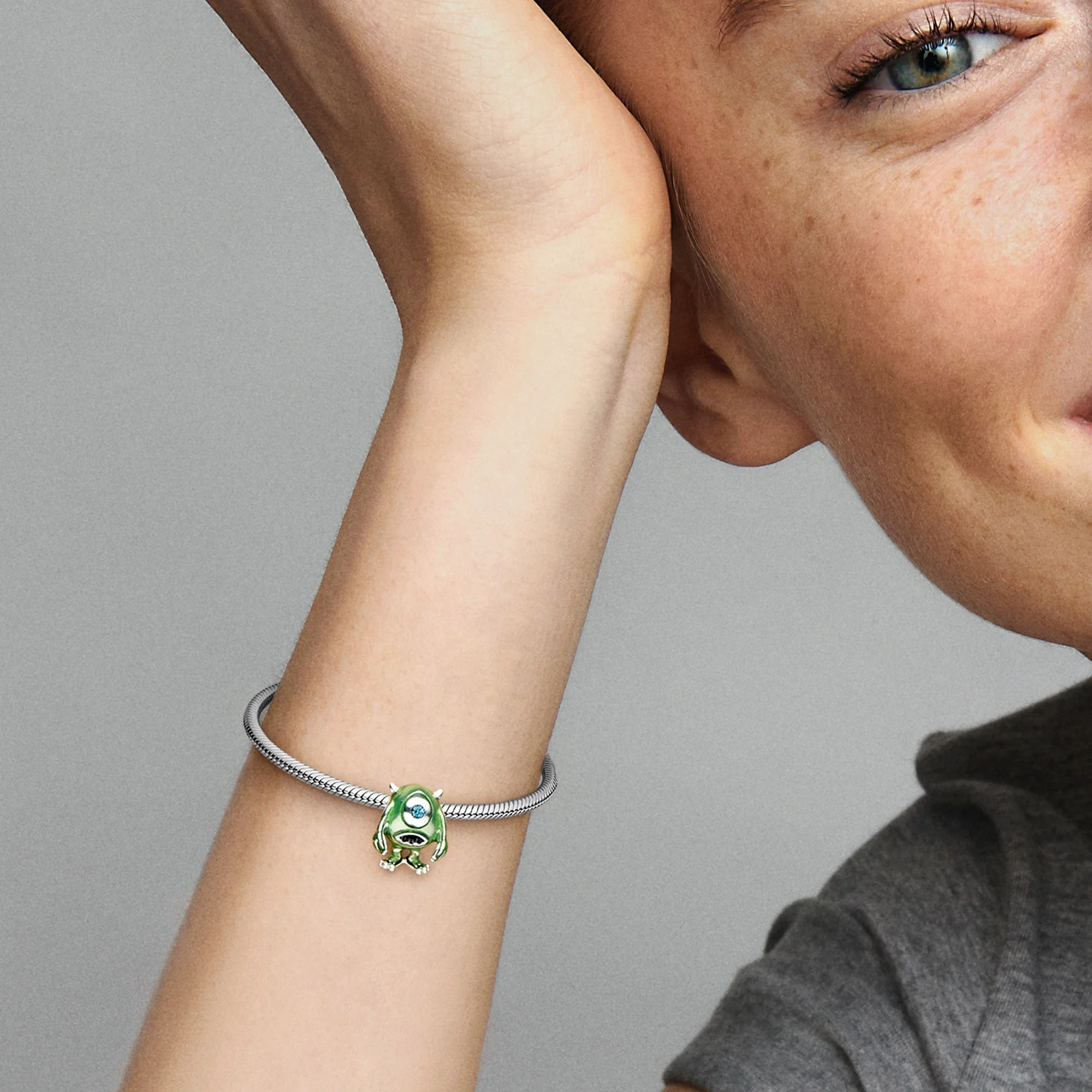 Disney Pixar Monsters Inc Mike Sterling Silver Charm With Icy Green Crystal And Green Enamel - Image 5