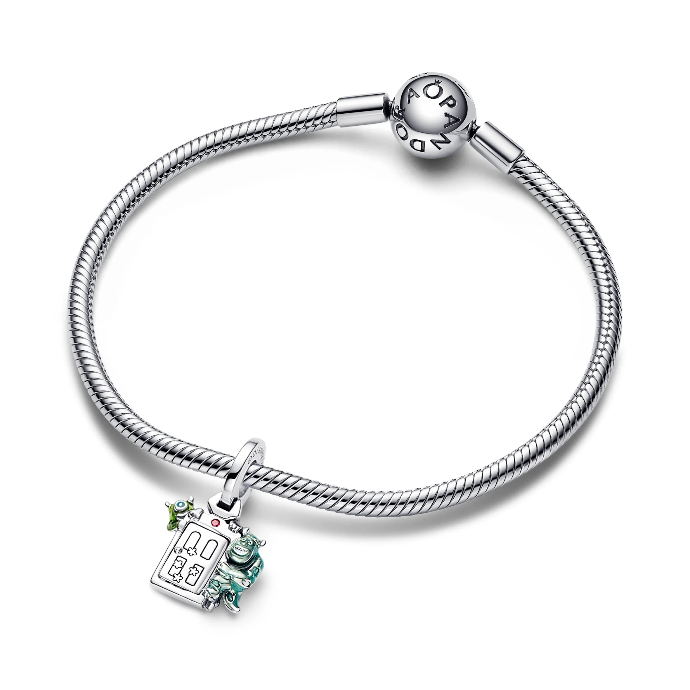 Disney Pixar Openable Monsters Inc Door Sterling Silver Dangle With Red Cubic Zirconia And Green, Pink, Light Blue, Blue And Black Enamel - Image 4