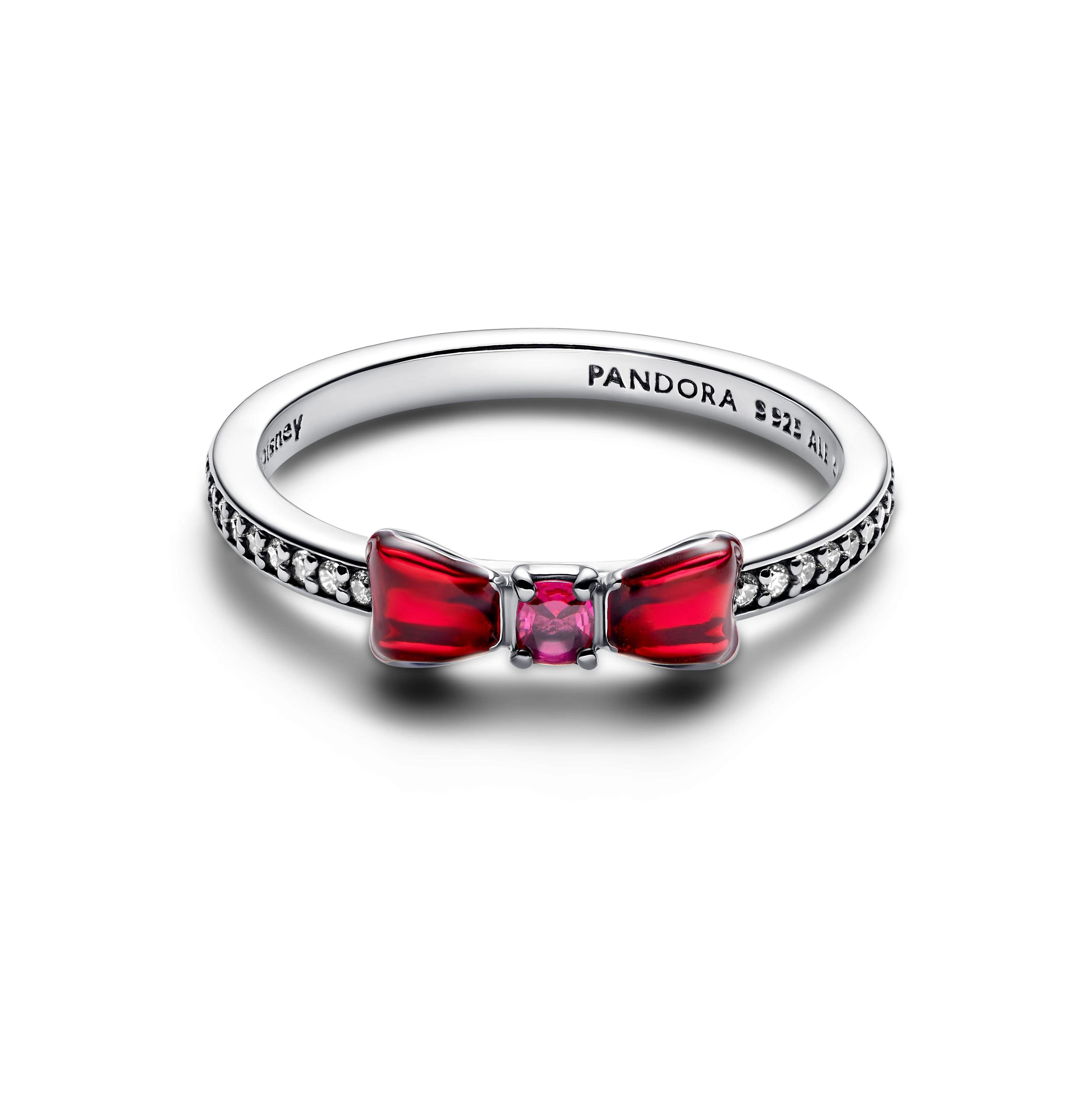 Disney Snow White Bow Sterling Silver Ring With Fuchsia Rose Crystal, Clear Cubic Zirconia And Red Enamel - Image 3