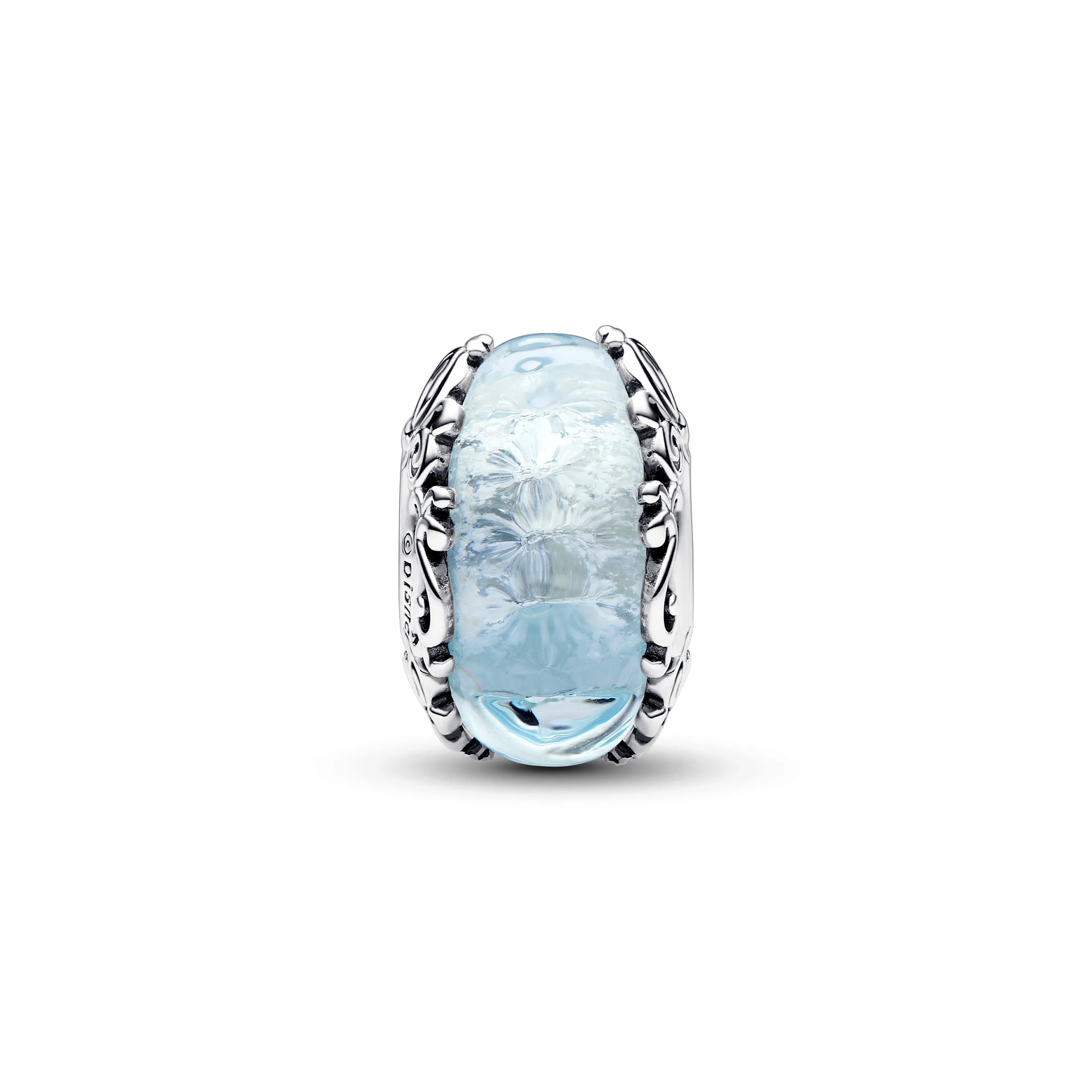 Disney Sterling Silver Charm With Light Blue Murano Glass And Silver Foil