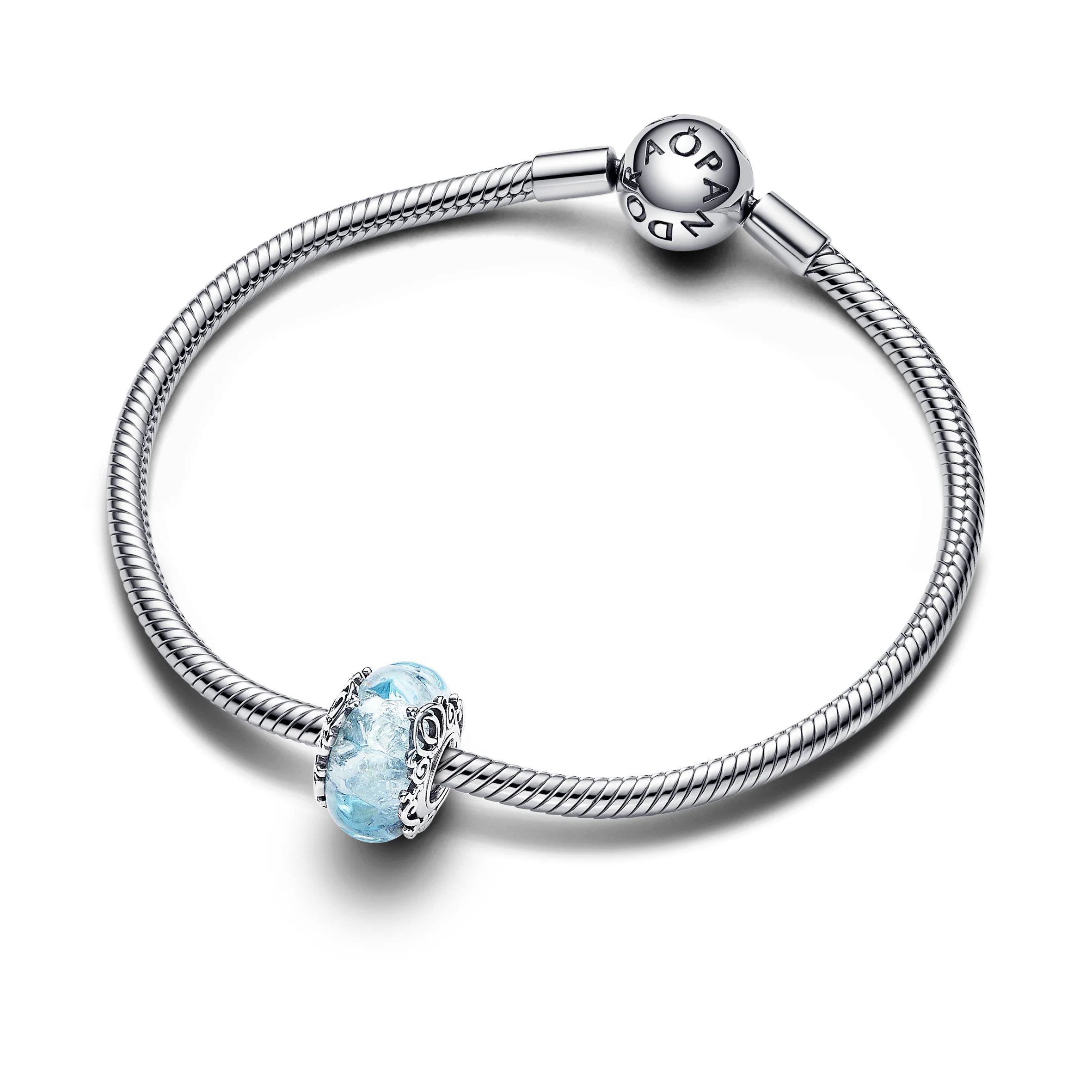 Disney Sterling Silver Charm With Light Blue Murano Glass And Silver Foil - Image 3