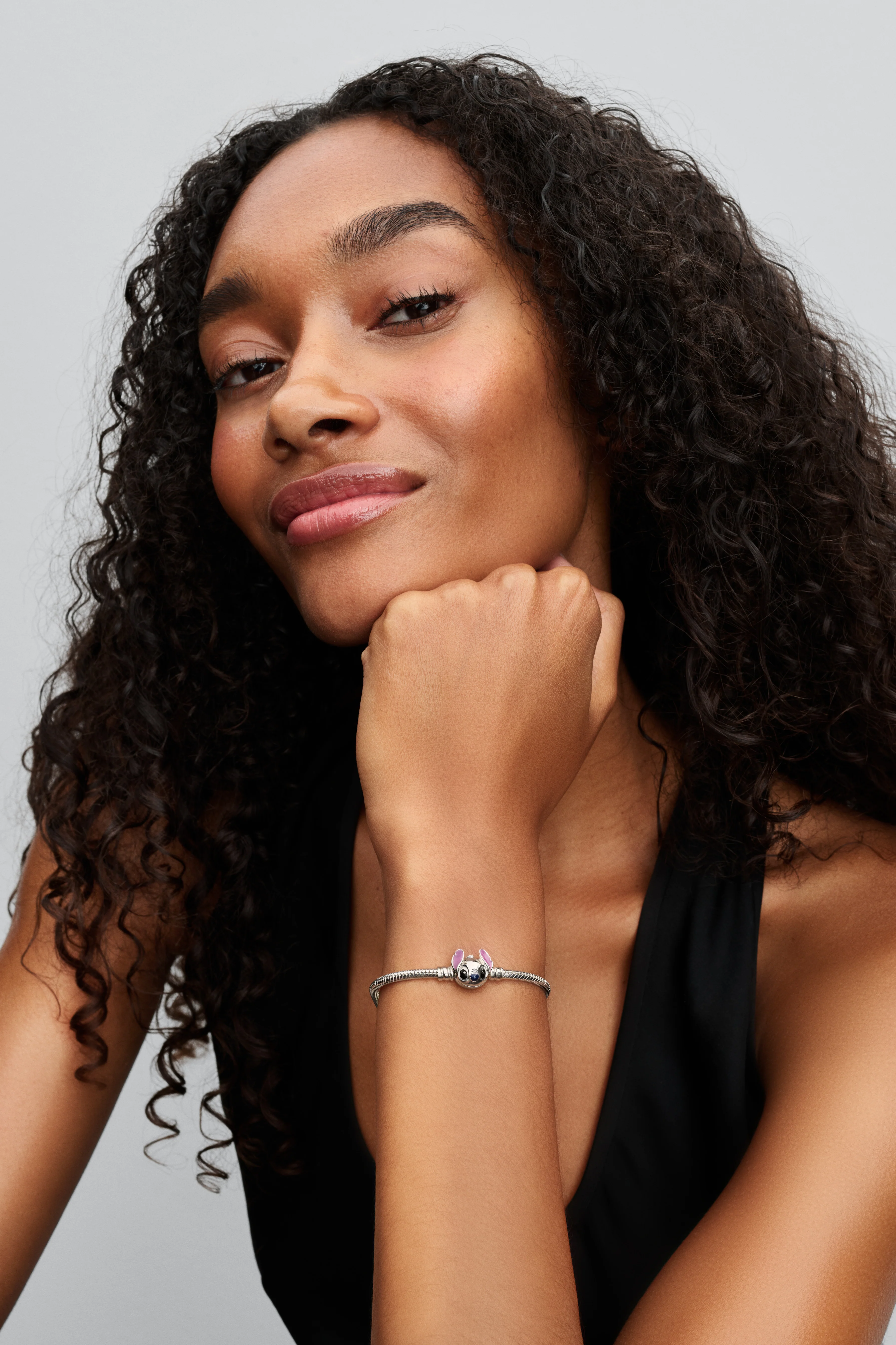 Disney Stitch Snake Chain Sterling Silver Bracelet With Purple, Black And Blue Enamel - Image 3