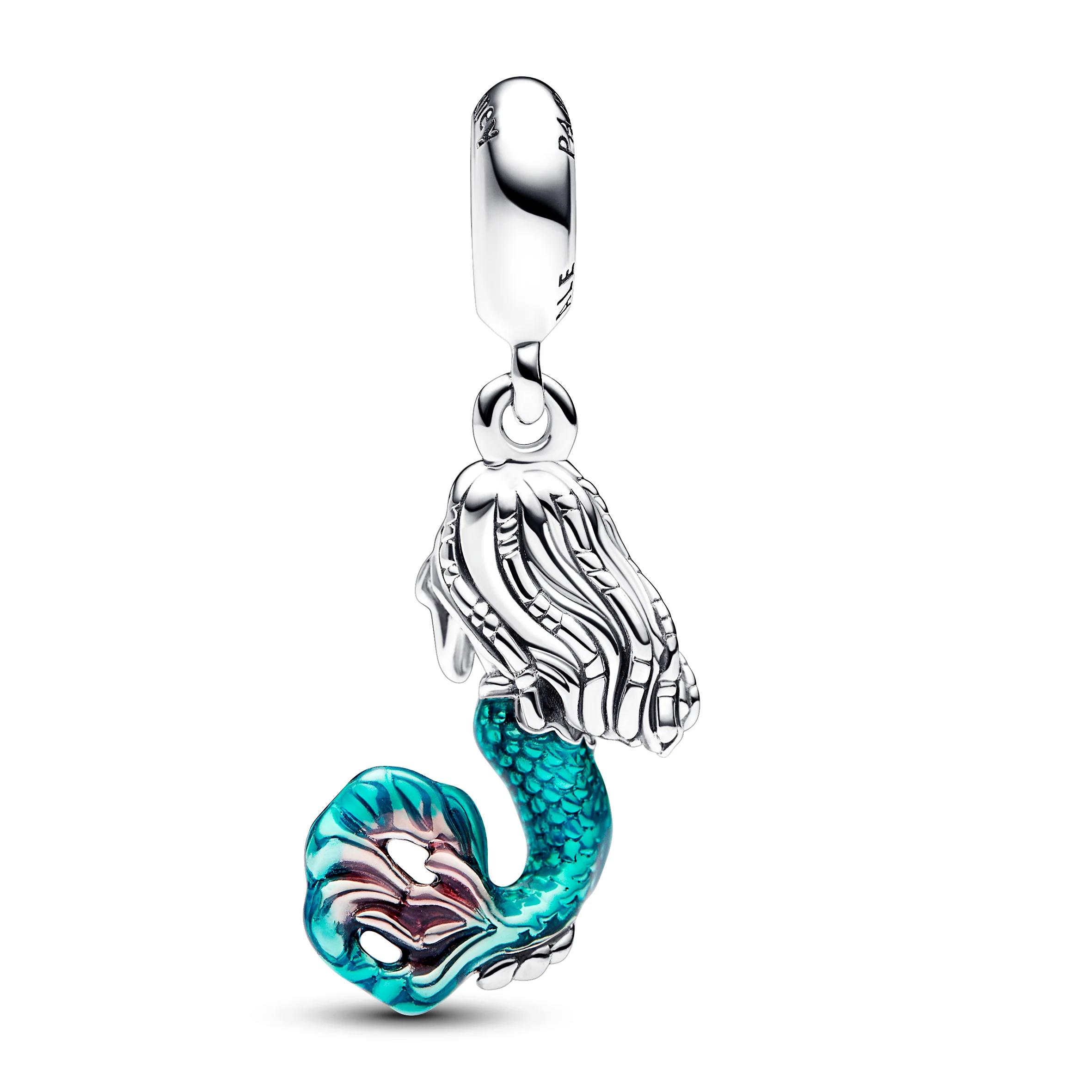 Disney The Little Mermaid Ariel Sterling Silver Dangle With Auro Borealis Clear Cubic Zirconia, Transparent Teal And Cerise Enamel - Image 3