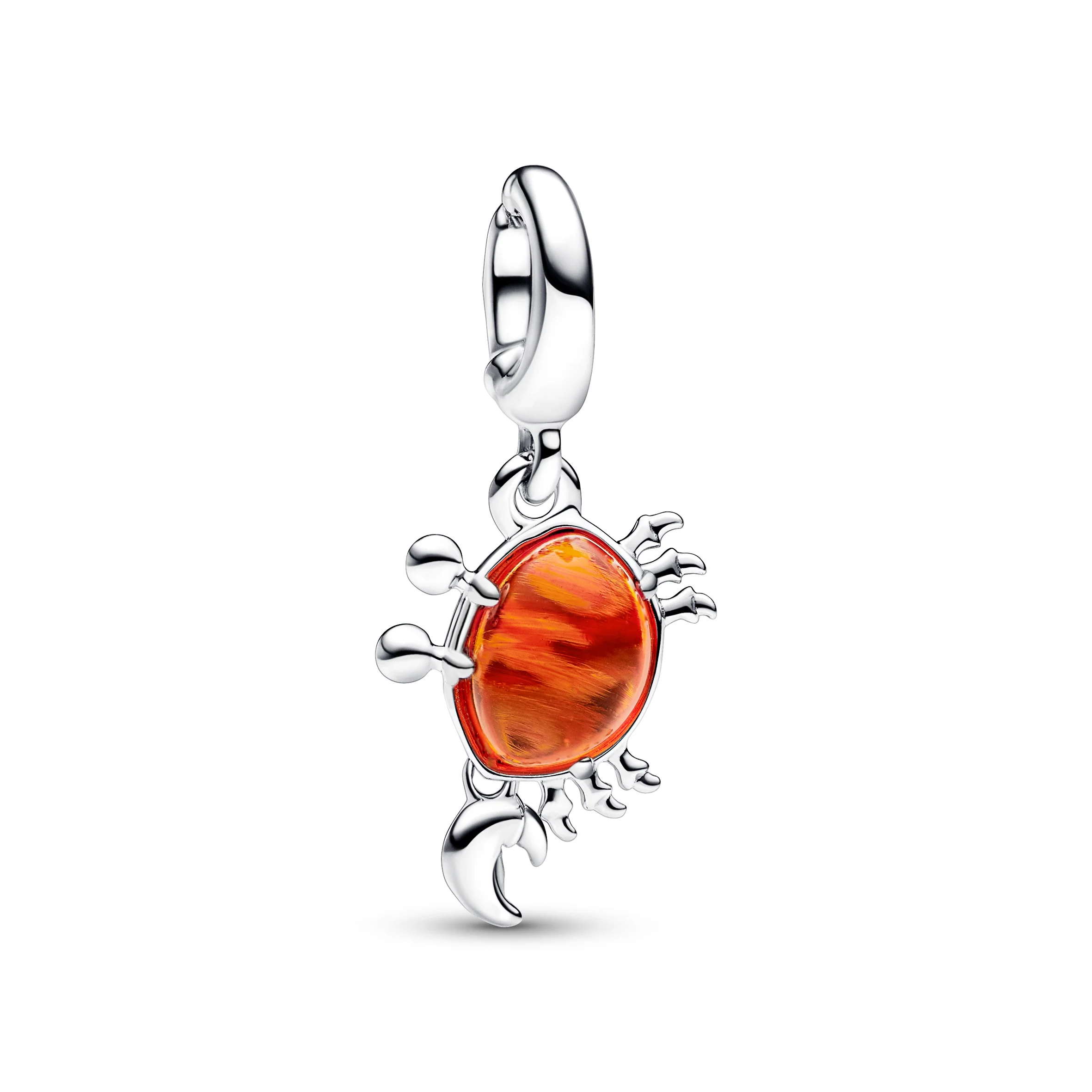 Disney The Little Mermaid Crab Sterling Silver Dangle With Orange Murano Glass