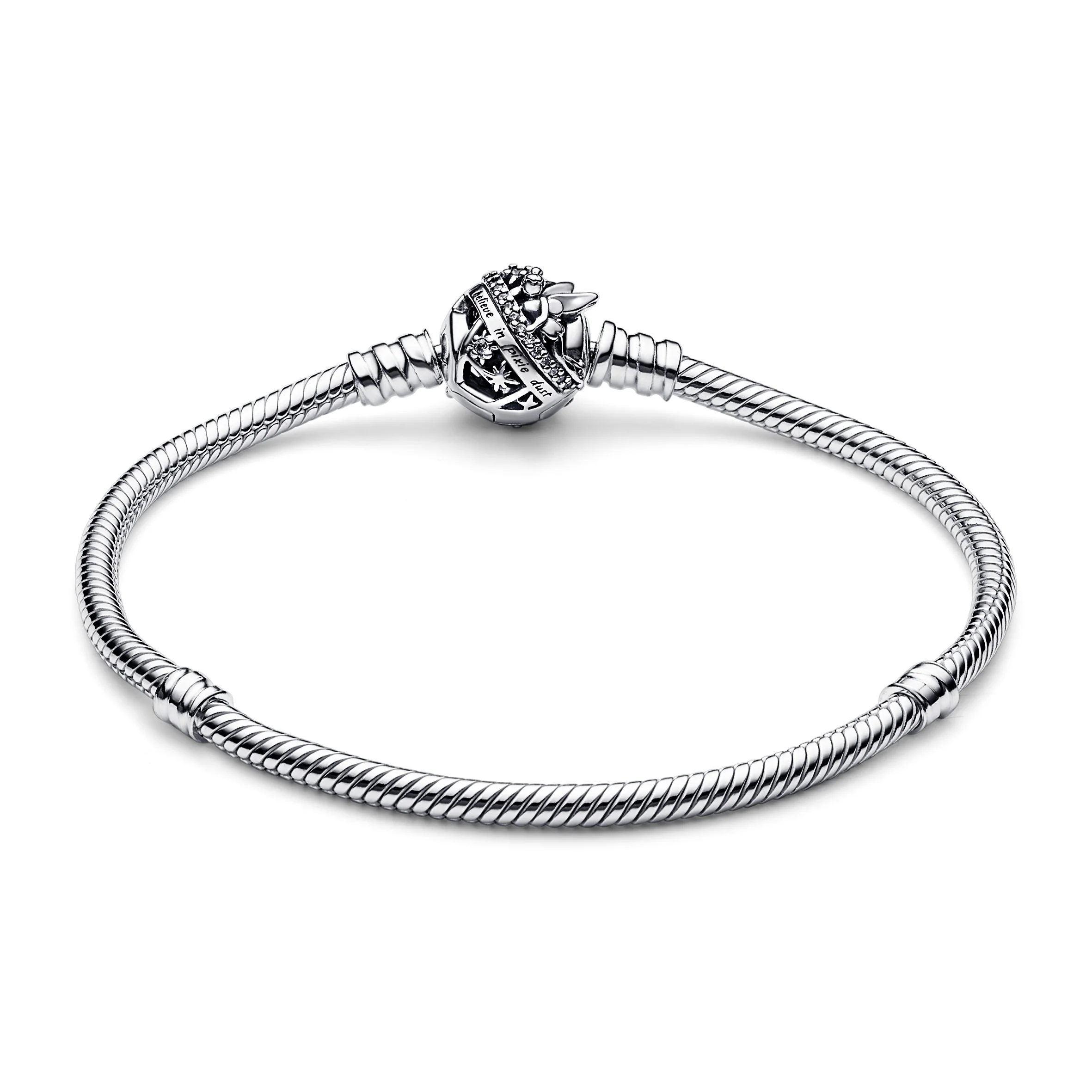 Disney Tinkerbell Snake Chain Sterling Silver Bracelet With Clear Cubic Zirconia - Image 3